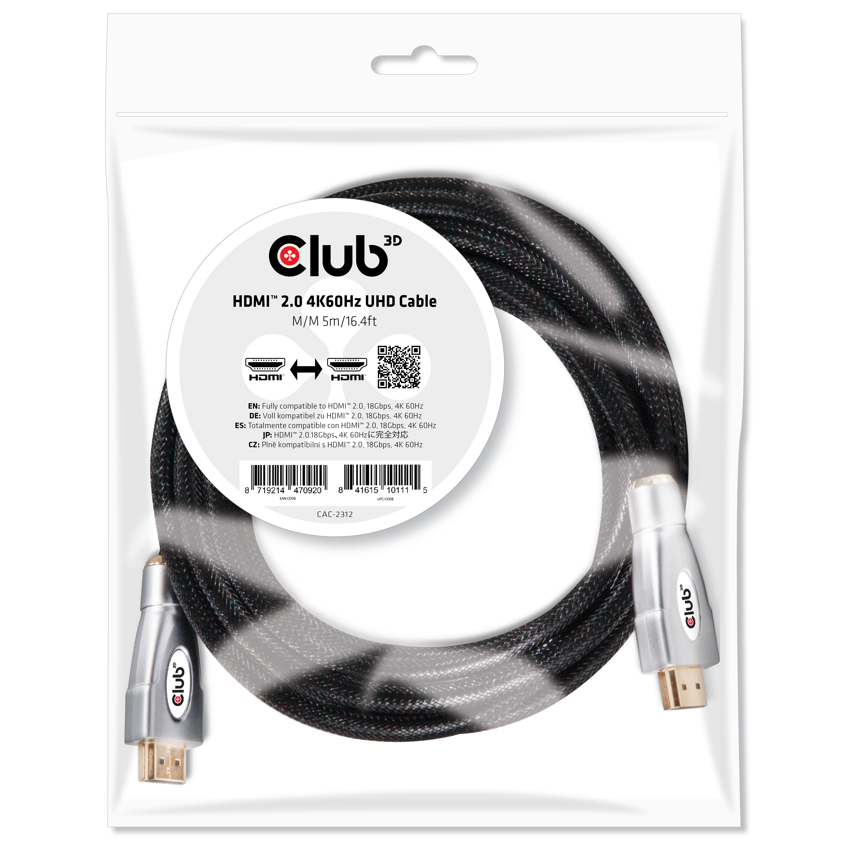Club 3D CAC-2312 - HDMI mit Ethernetkabel - HDMI (M) - bis HDMI (M) - 5 m - 4K Unterstützung, Ansicht 2
