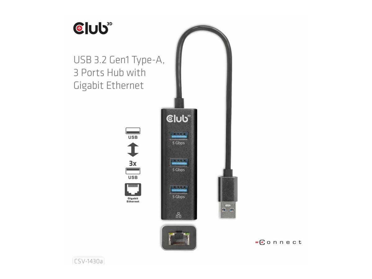 Club 3D CSV-1430a - Kabelgebunden - USB 3.2 Gen 1 (3.1 Gen 1) Type-A - 1000 Mbit/s - Schwarz - USB - USB Typ-C, Ansicht 3