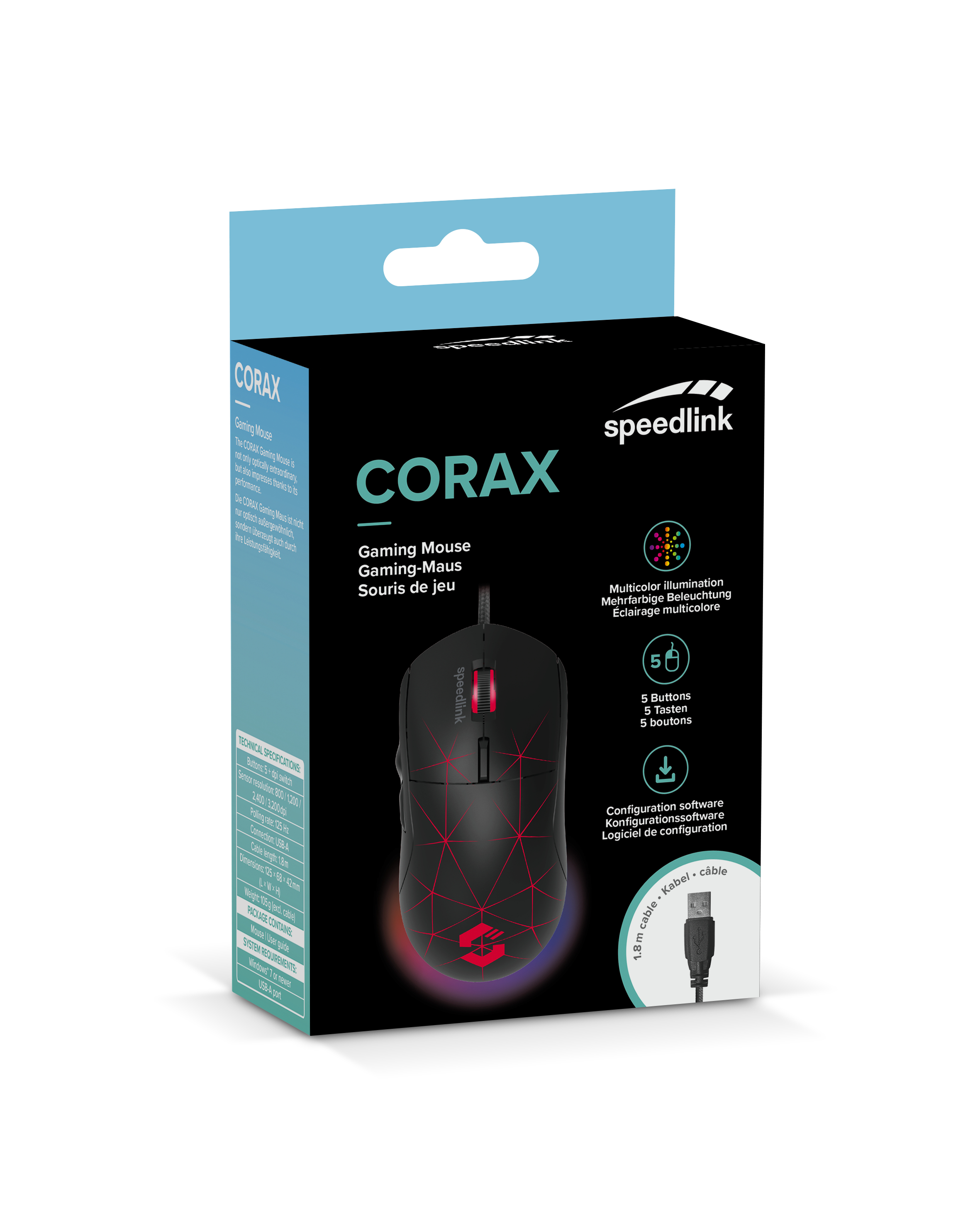 SPEEDLINK Gaming Maus CORAX USB schwarz retail - Maus - 3.200 dpi, Ansicht 2