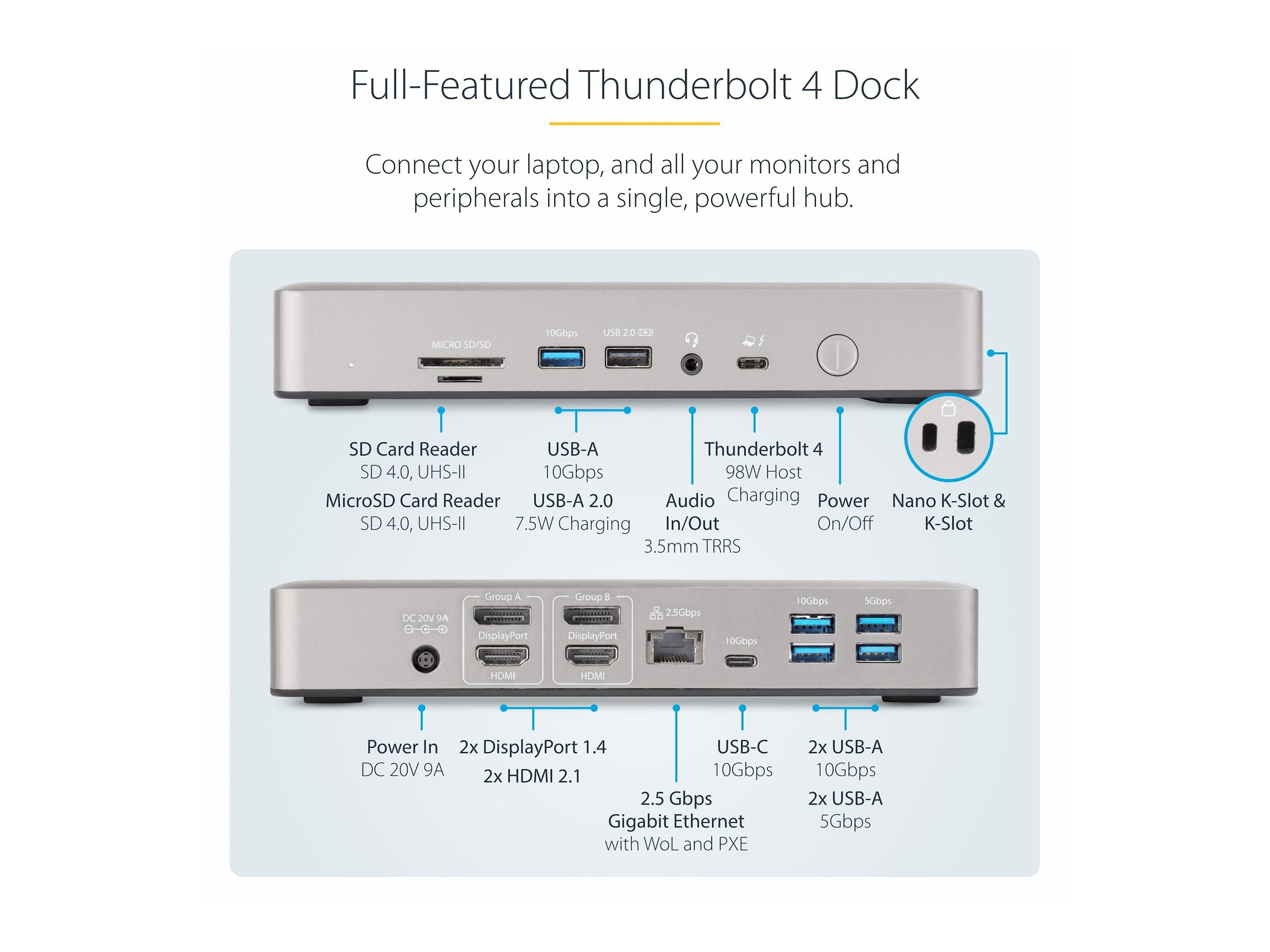 StarTech.com Thunderbolt 4 Multi-Display Docking Station, Quad/Triple/Dual Monitor Dock, 2x HDMI/2x DisplayPort, Ansicht 3