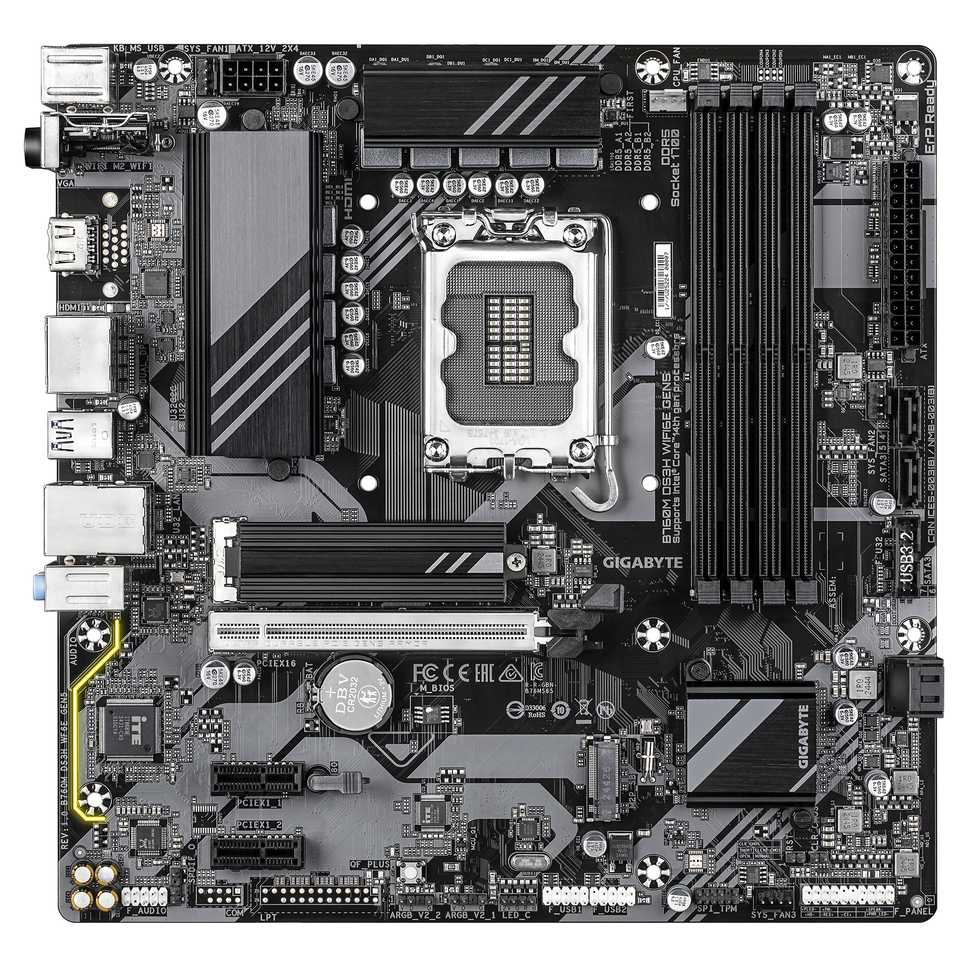 Gigabyte B760M DS3H WIFI6E GEN5 - Motherboard - micro ATX - LGA1700-Sockel - B760 Chipsatz - USB 3.2 Gen 1…, Ansicht 2