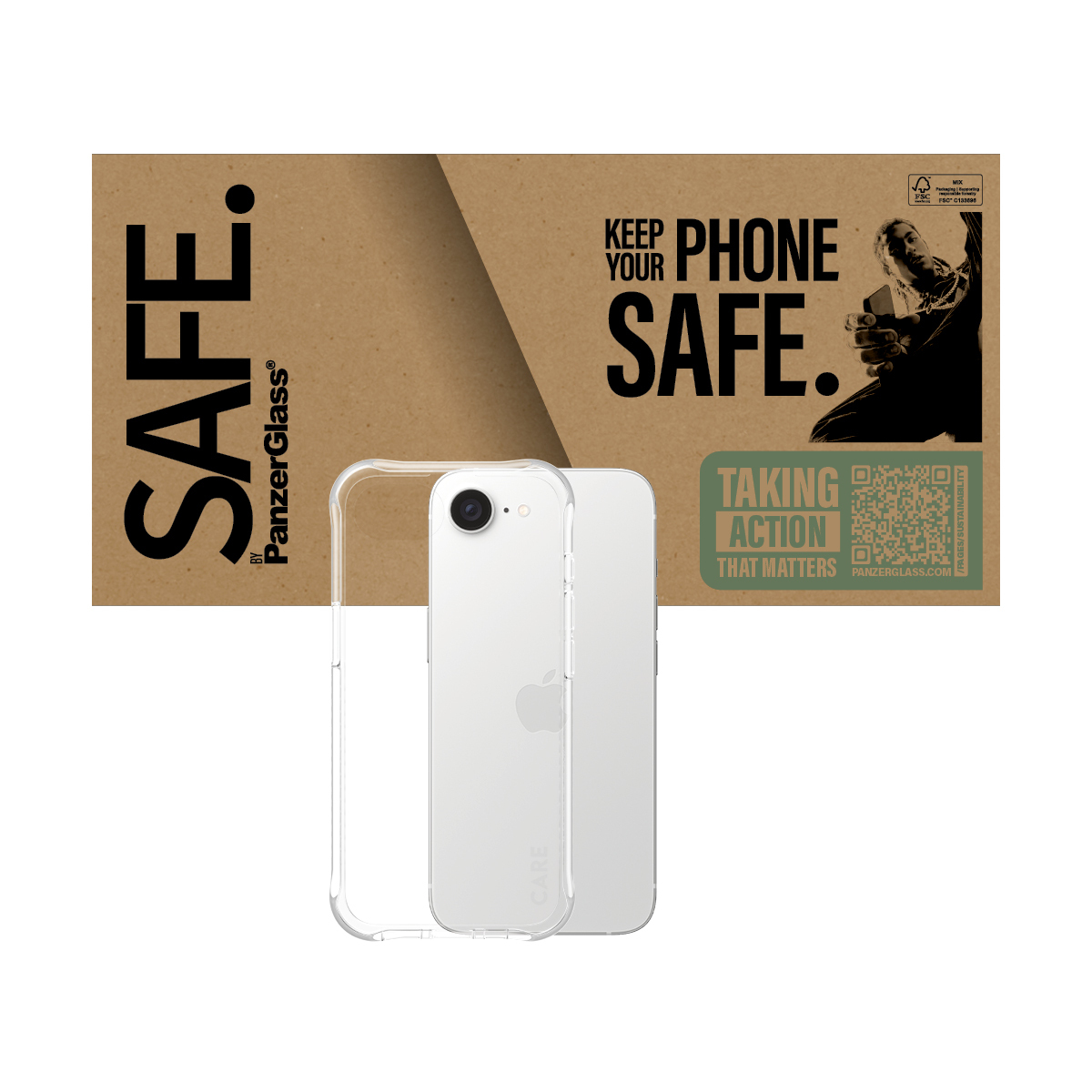 PanzerGlass SAFE. by PanzerGlass - Hintere Abdeckung für Mobiltelefon - Thermoplastisches Polyurethan (TPU) - transparent 1 Stück(e) Apple - iPhone 16e, Ansicht 3