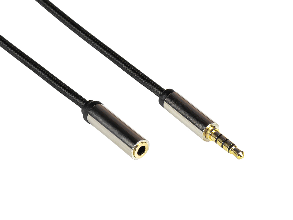PYTHON Audio Verlängerungskabel High-Quality, 4-poliger 3,5mm Klinkenstecker an Klinkenbuchse, Textilmantel, schwarz, 1m, PYTHON Series, Ansicht 2