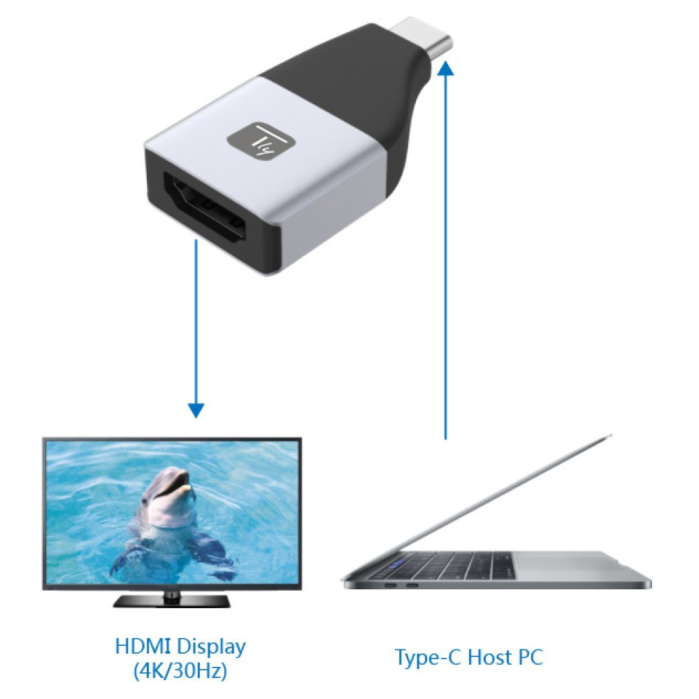 IC Intracom TECHly - Videoadapter - 24 pin USB-C männlich zu HDMI weiblich - Schwarz, Silber - unterstützt 4K 60 Hz, Ansicht 3