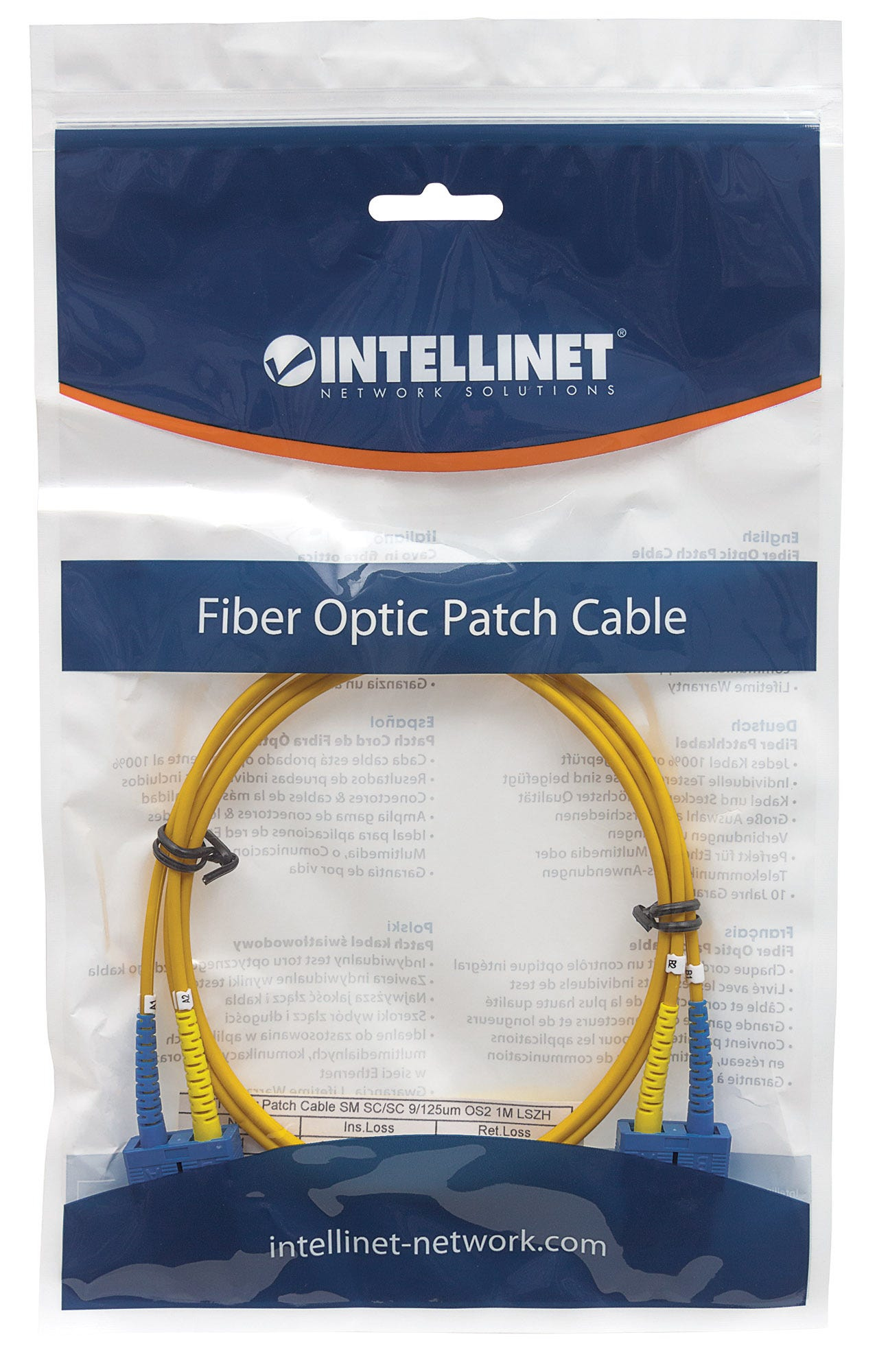 Intellinet Fibre Optic Patch Cable, OS2, SC/SC, 5m, Yellow, Duplex, Single-Mode, 9/125 Âµm, LSZH, Fiber, Ansicht 4
