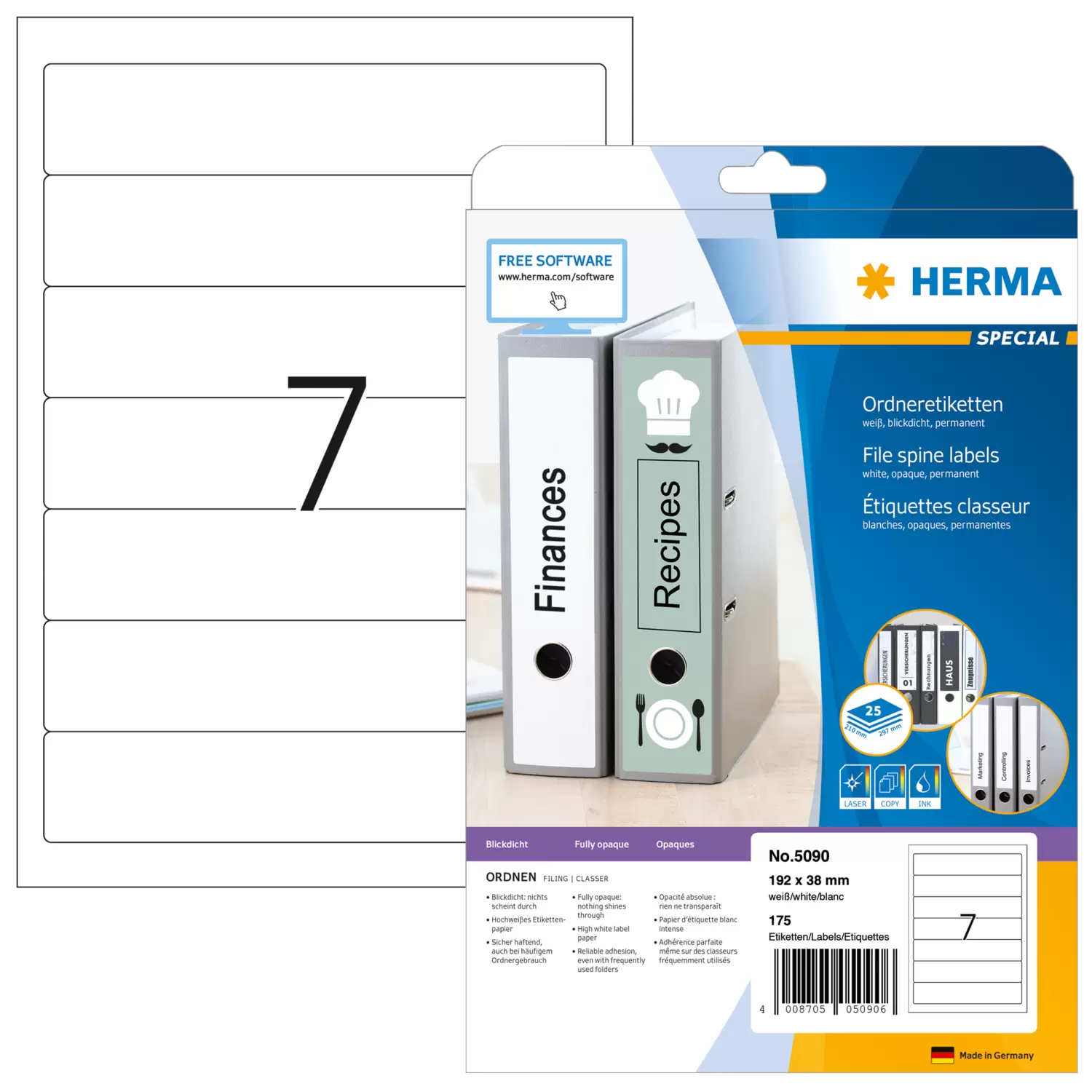 HERMA Special - Papier - matt - permanent selbstklebend - weiß - 192 x 38 mm 175 Etikett(en) (25 Bogen x 7), Ansicht 4