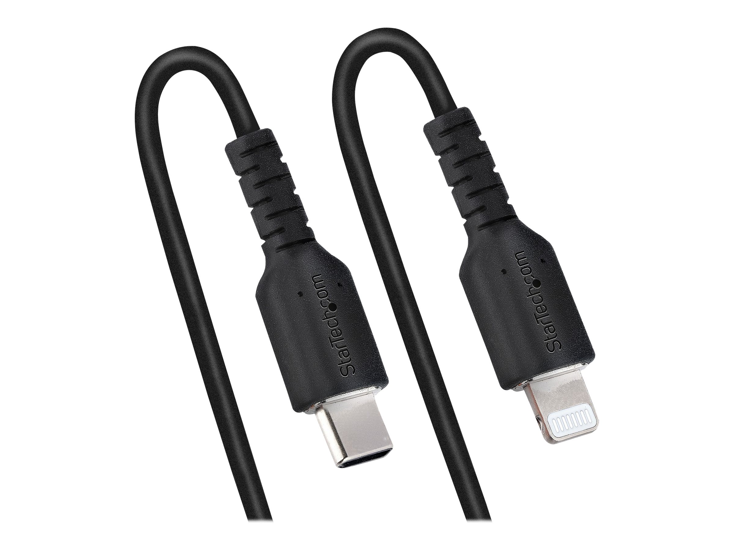 StarTech.com 1m USB C auf Lightning Kabel, spiralkabel, MFi-zertifiziert, Schnellladekabel für iPhone/iPad/iPod , schwarz, langlebiger TPE-Mantel aus Aramidfaser, USB C 2.0 Kabel (RUSB2CLT1MBC)