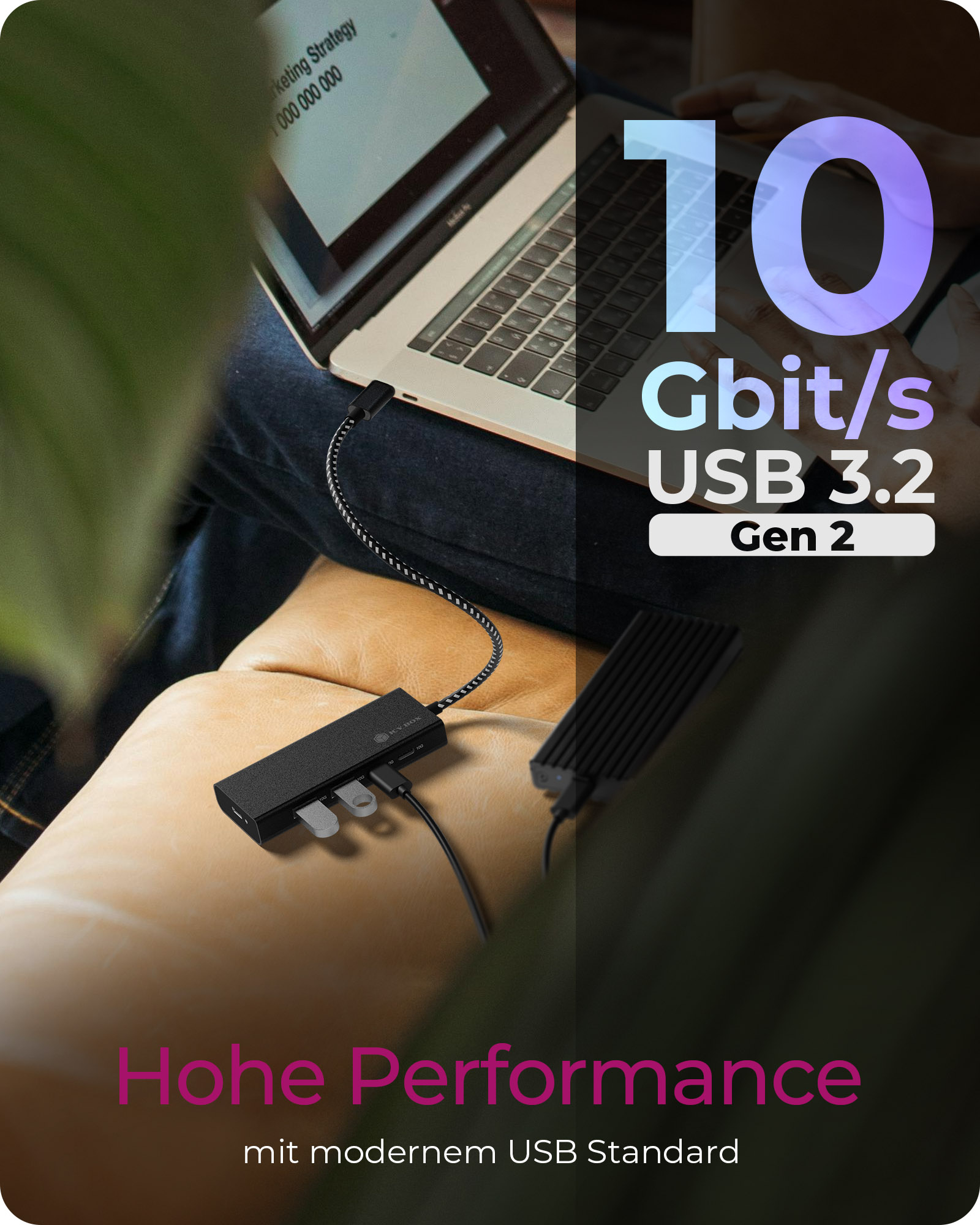 ICY BOX IB-HUB1436-CPD - Hub - 2 x USB 3.2 Gen 2 + 2 x USB-C 3.2 Gen 2, Ansicht 2