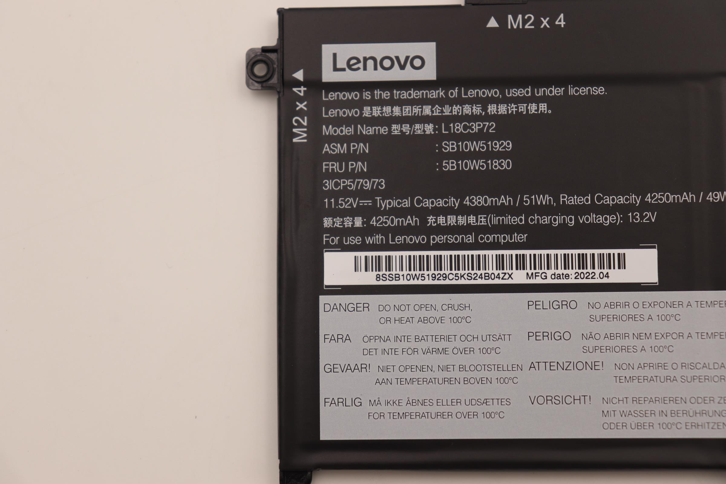 Lenovo Battery Internal 3c 50Wh LiIon CXP 5B10W51830 - Batterie - 50 mAh, Ansicht 4