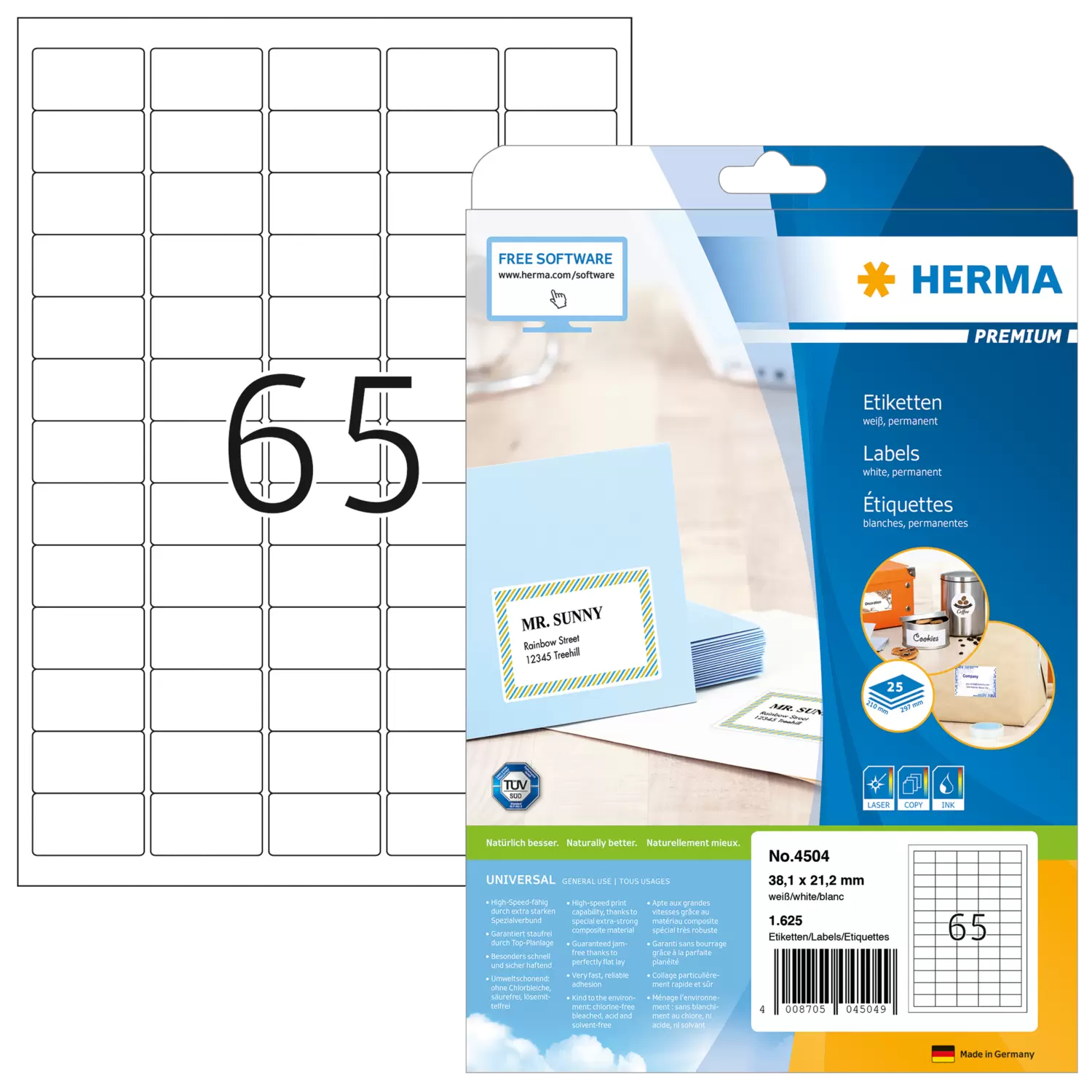 HERMA Premium - Papier - matt - permanent selbstklebend - High White - 38.1 x 21.2 mm 1625 Etikett(en) (25 Bogen x 65), Ansicht 4