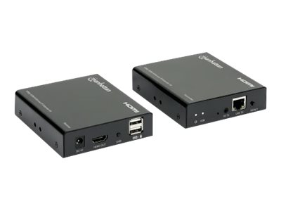 Manhattan 1080p HDMI KVM over IP Extender Kit, HDMI Extender by Single Cat5e/6 up to 120m, with IR and KVM, Black, Three Year Warranty, Retail Box - KVM/Infrarot-Extender - über CAT 6 - USB - bis zu 120 m