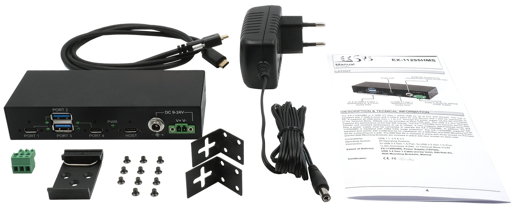 Exsys GmbH 4-Port Metall USB 3.2 Gen 2 mit 2x C- and A-Anschluss Tiveco, Ansicht 4