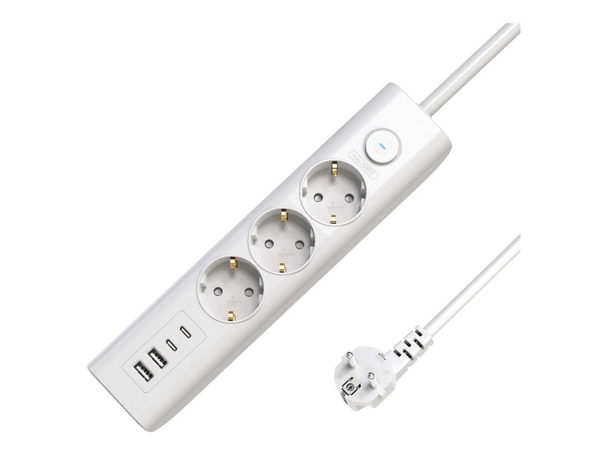 MicroConnect 3-way USB Schuko Power Strip on/off switch - Steckdosenleiste, Ansicht 2