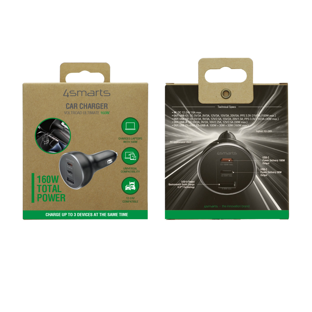 4smarts VoltRoad Ultimate - Auto-Netzteil - 160 Watt - 18 A - 3 Ausgabeanschlussstellen (USB, 2 x USB-C), Ansicht 2