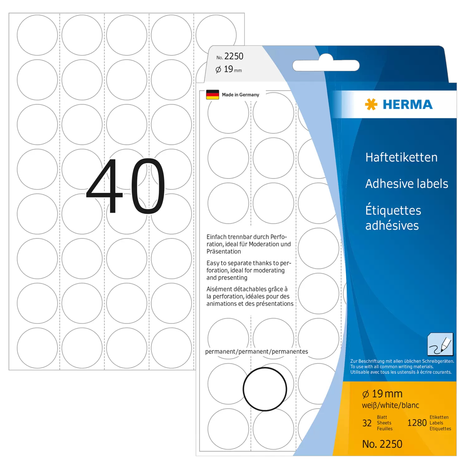 HERMA Permanenter Klebstoff - weiß - 19 mm rund 1280 Etikett(en) (32 Bogen x 40), Ansicht 4