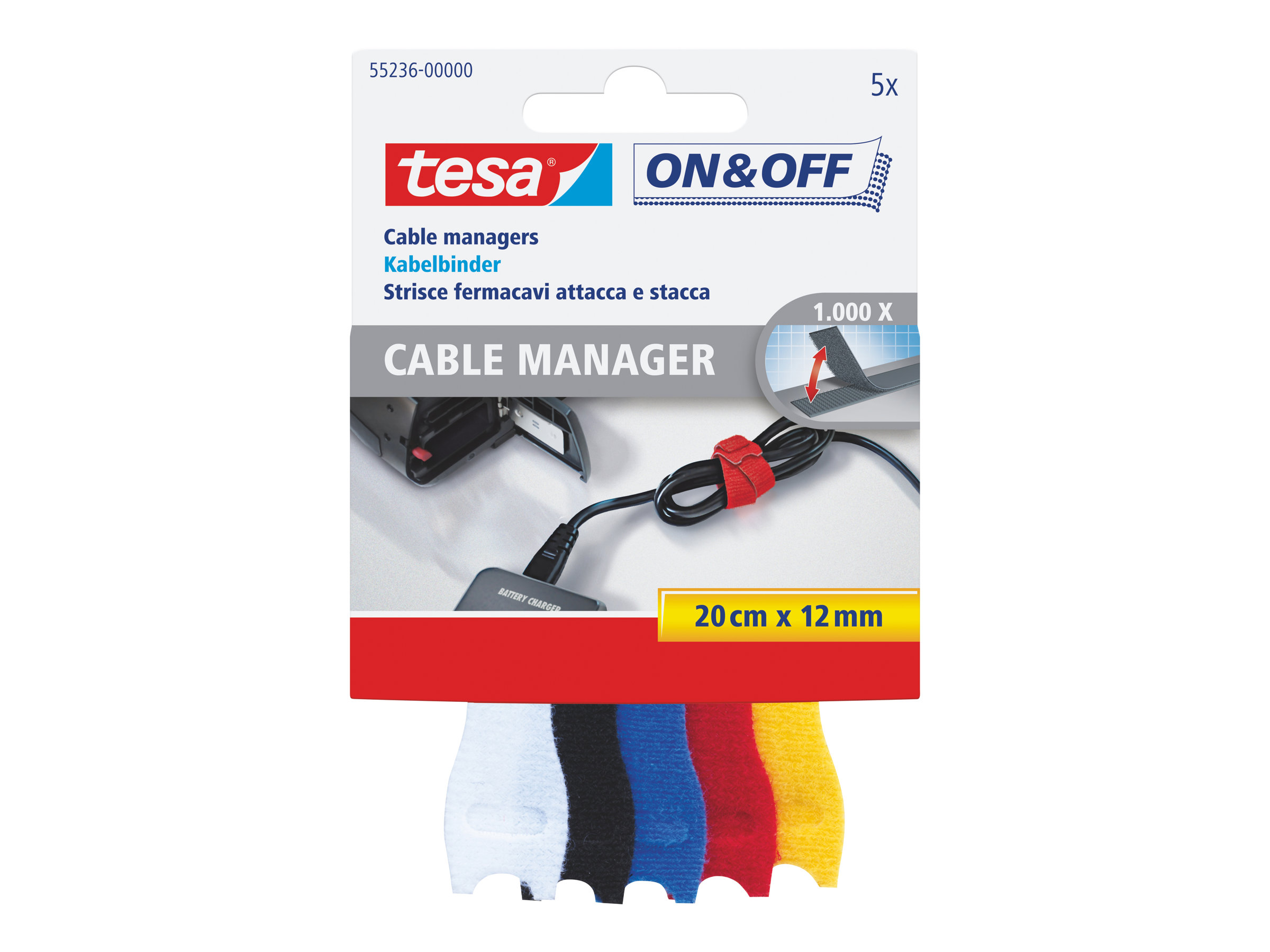 Tesa 55239 - Cable Manager - On & Off - Kabelbinder - 20 cm x 12 mm