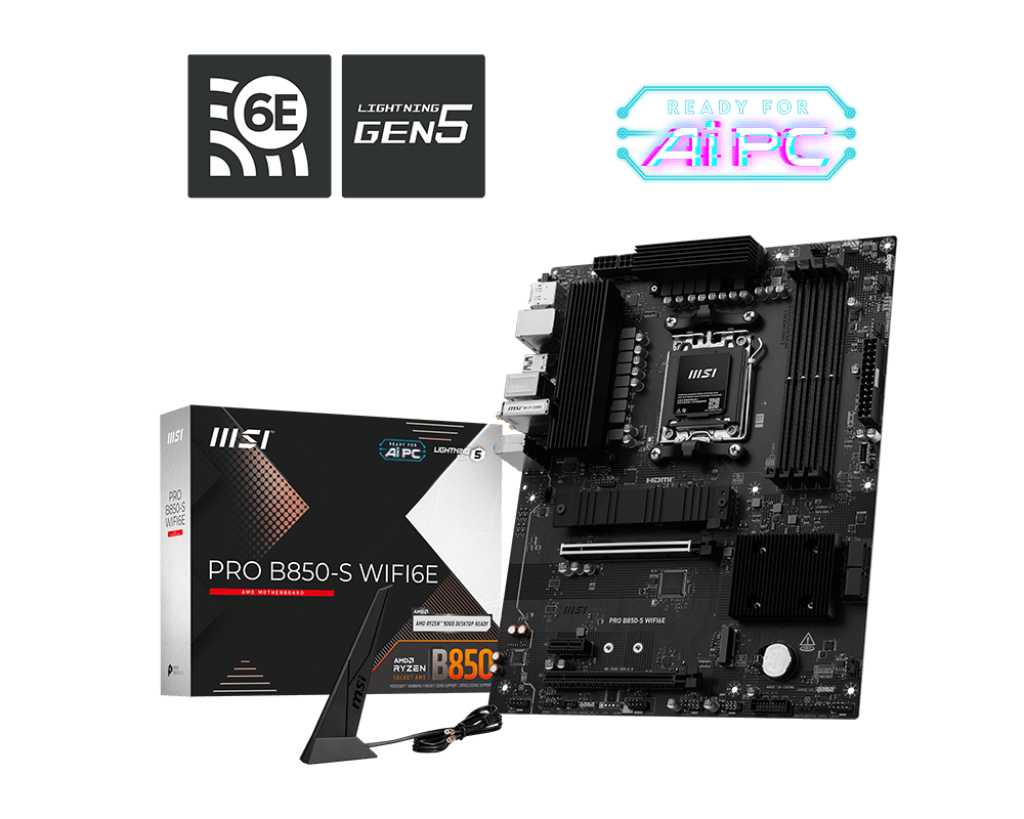 MSI PRO B850-S WIFI6E - Motherboard - ATX - Socket AM5 - AMD B850 Chipsatz - 2.5 Gigabit LAN, Wi-Fi 6E, Bluetooth, Ansicht 2