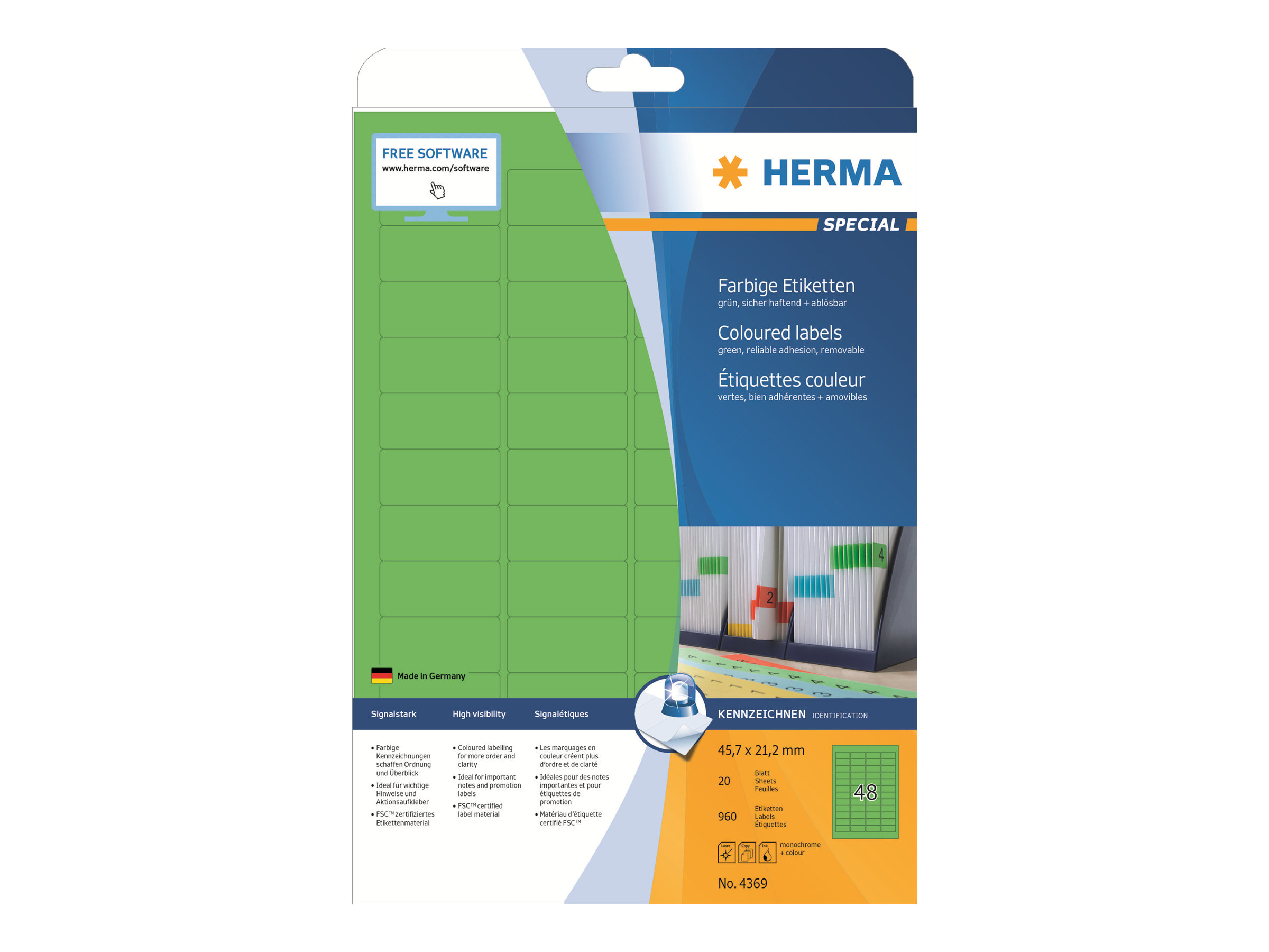 HERMA Special - Papier - matt - permanent selbstklebend - grün - 45.7 x 21.2 mm 960 Etikett(en) (20 Bogen x 48)