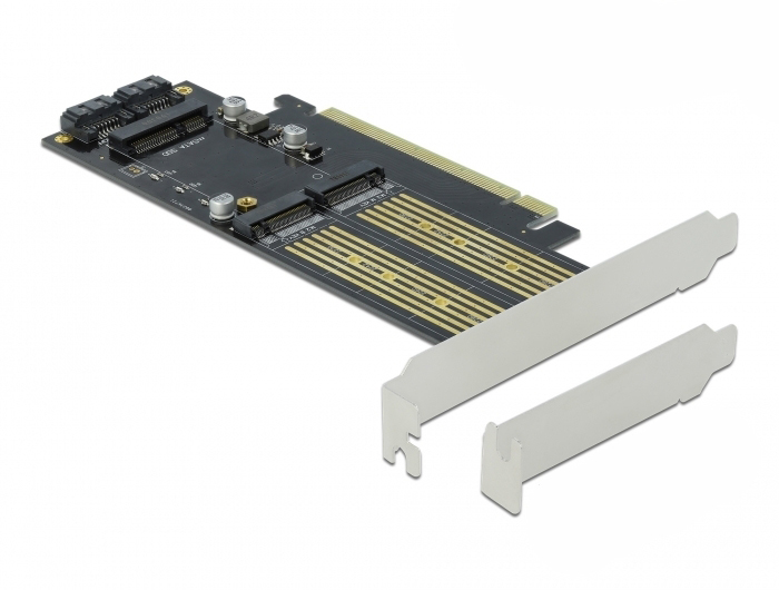 Delock PCI Express x16 Karte zu 1 x M.2 Key B + 1 x NVMe M.2 Key M + 1 x mSATA - Low Profile Formfaktor, PCIe, M.2, Niedriges Profil, PCIe 4.0, China, Windows 10, Windows 8.1