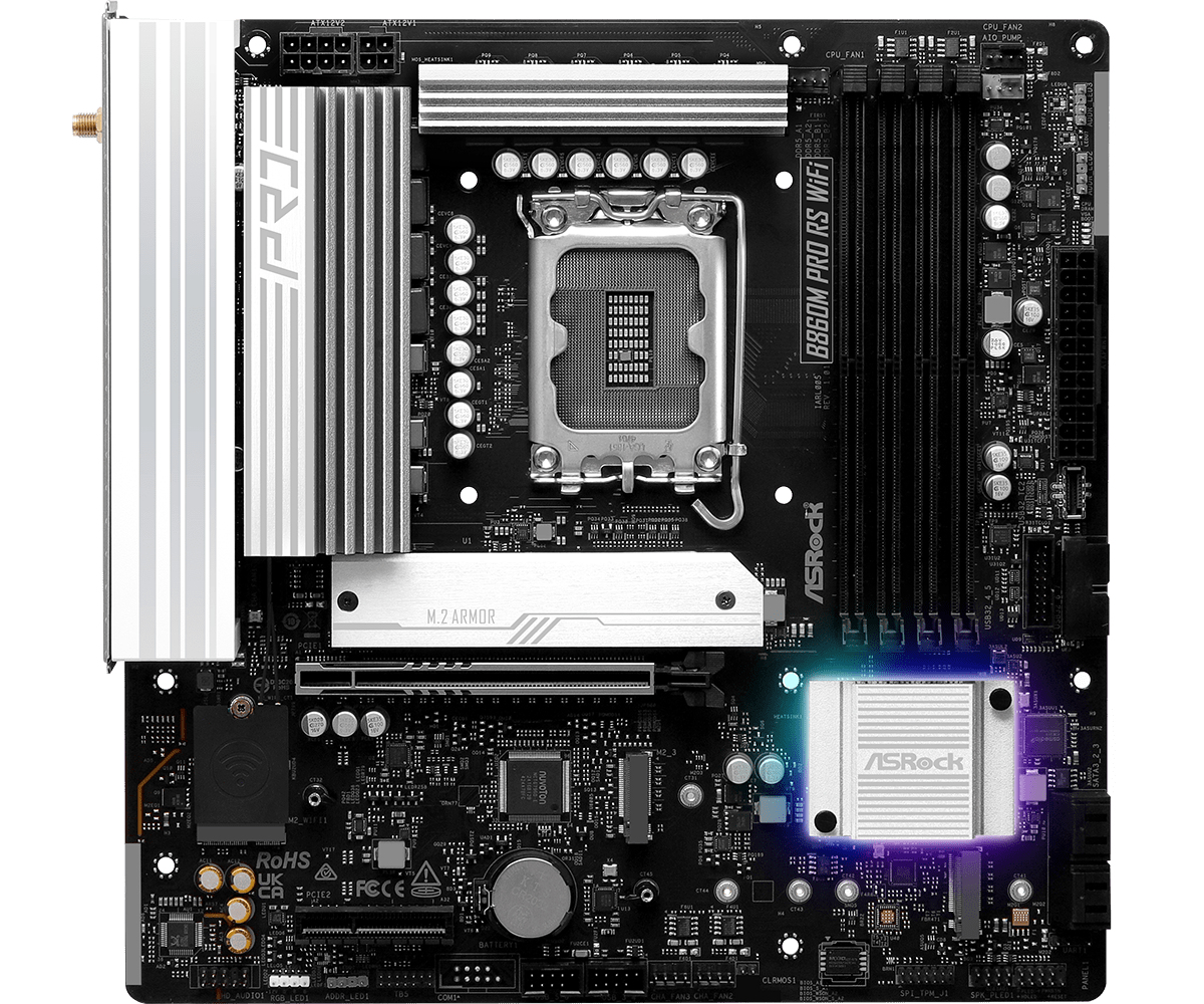 ASRock B860M Pro RS WiFi - Motherboard - micro ATX - LGA1851-Sockel - B860 Chipsatz - Onboard-Grafik (CPU erforderlich), Ansicht 3