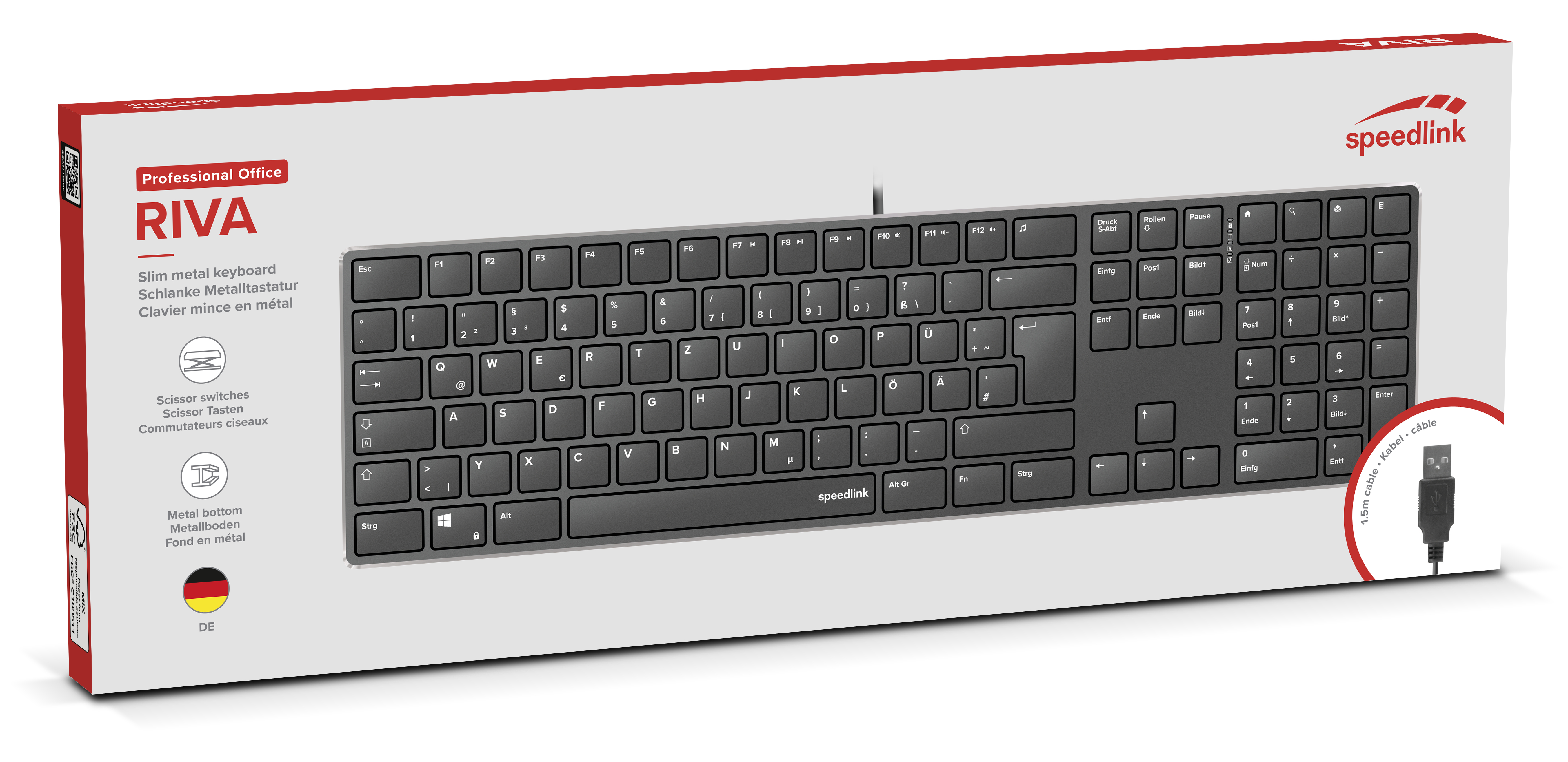 SPEEDLINK Tastatur RIVA Slim Metal Scissor schwarz retail - TL: Deutsch, QWERTZ, Ansicht 2
