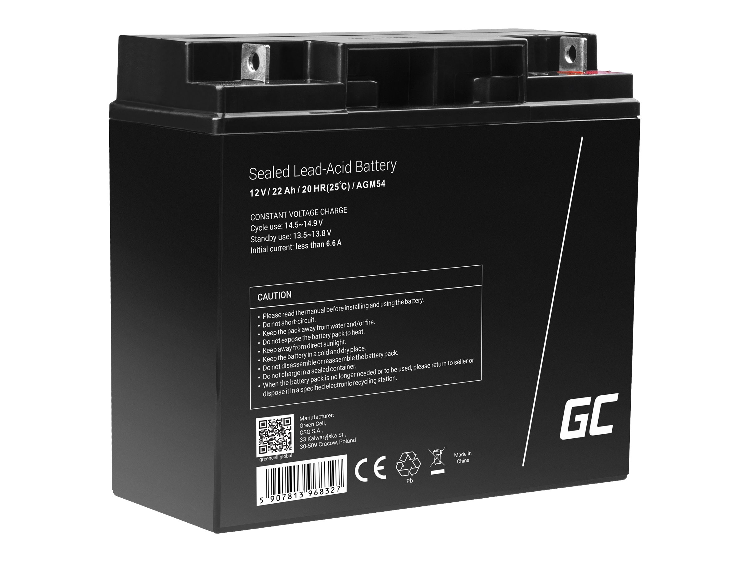 Green Cell Batterie - Bleisäure - 22 Ah - Schwarz, Ansicht 5