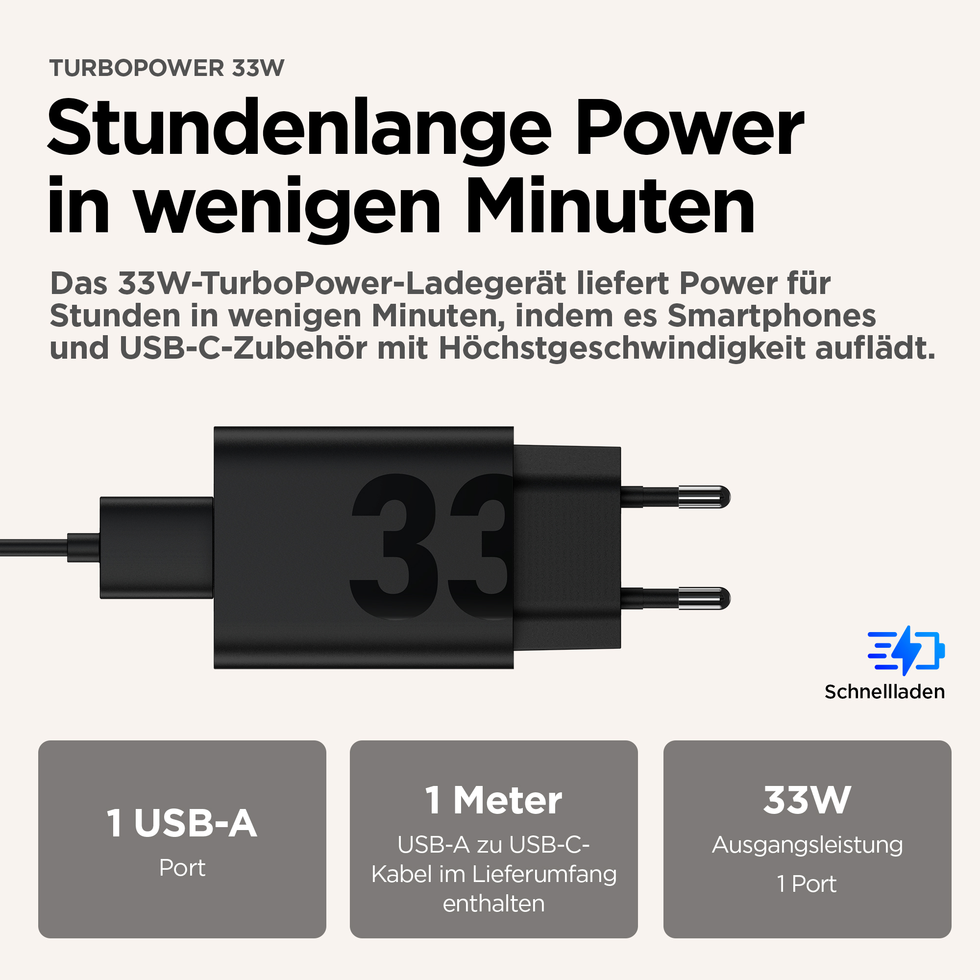 Motorola Solutions TurboPower Wall Charger 33W USB-C 1m C-C cable Black PG38C06448, Ansicht 3