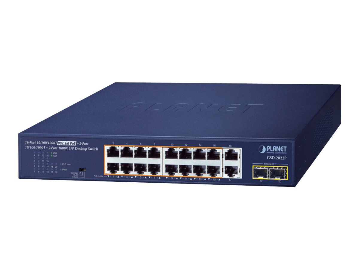 Planet GSD-2022P Unmanaged Switch 20 Ports PoE+ Blau