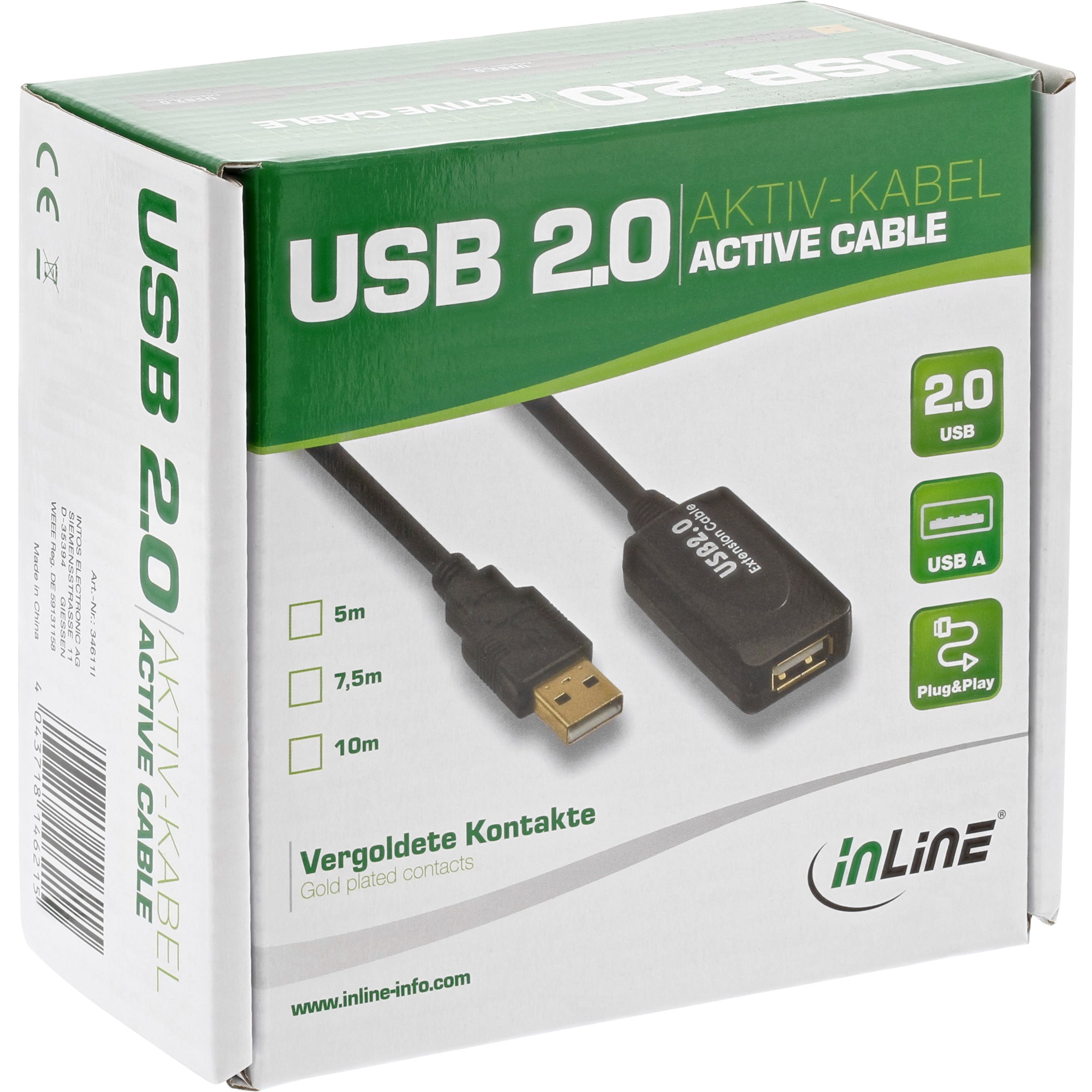 InLine USB 2.0 Aktiv-Verl. - mit Signalverstärkung Repeater - ST A / BU A - 15m, Ansicht 3