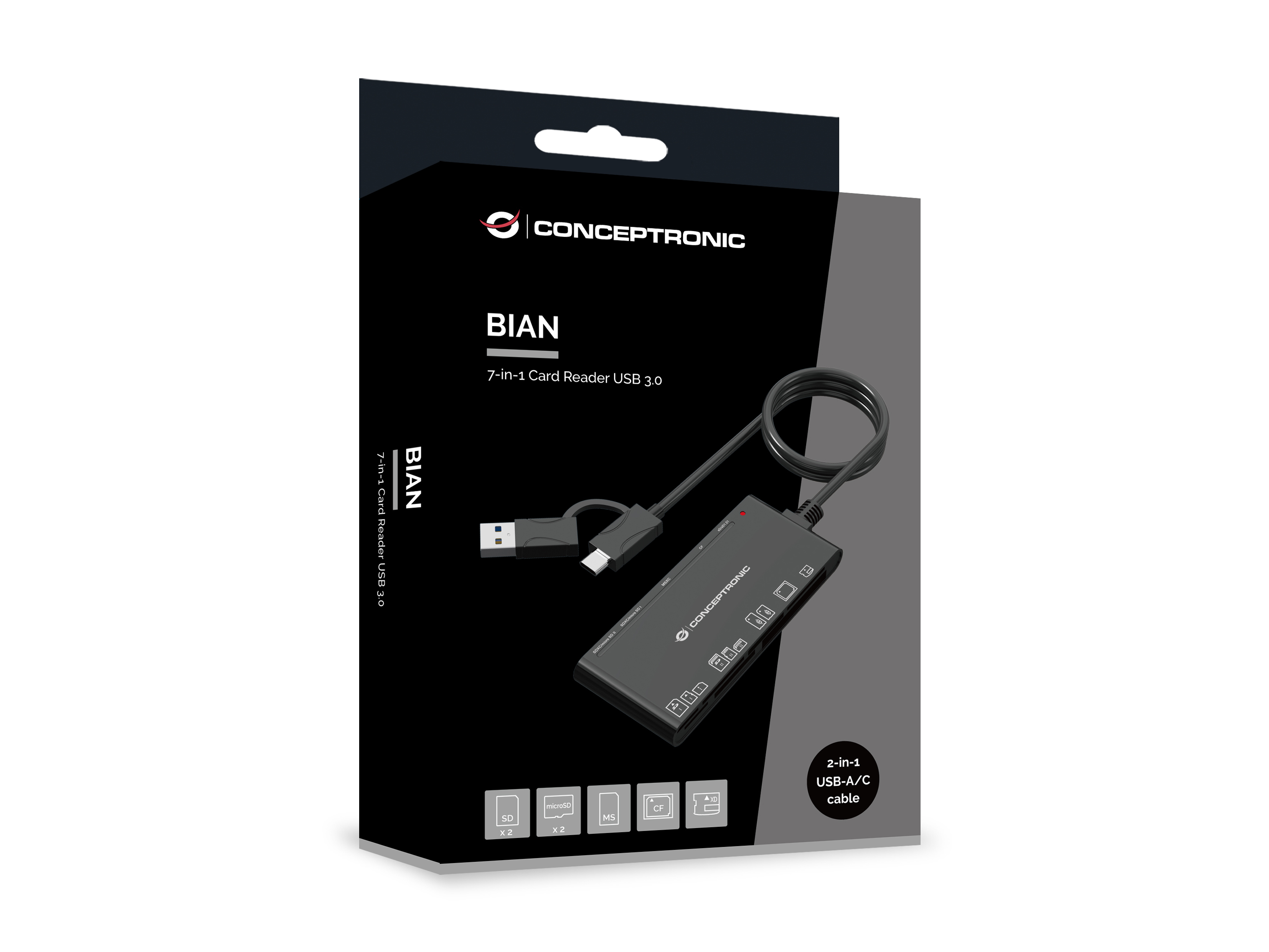 Conceptronic Card USB-A/C->SD/MicroSD/+ schwarz - Card-Reader - CompactFlash (CF Typ 1/CF+), Ansicht 4