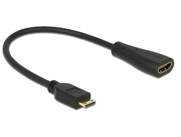 Delock 0.23m mini-HDMI/HDMI, 0,23 m, HDMI Type C (Mini), HDMI Typ A (Standard), 1920 x 1200 Pixel, Schwarz