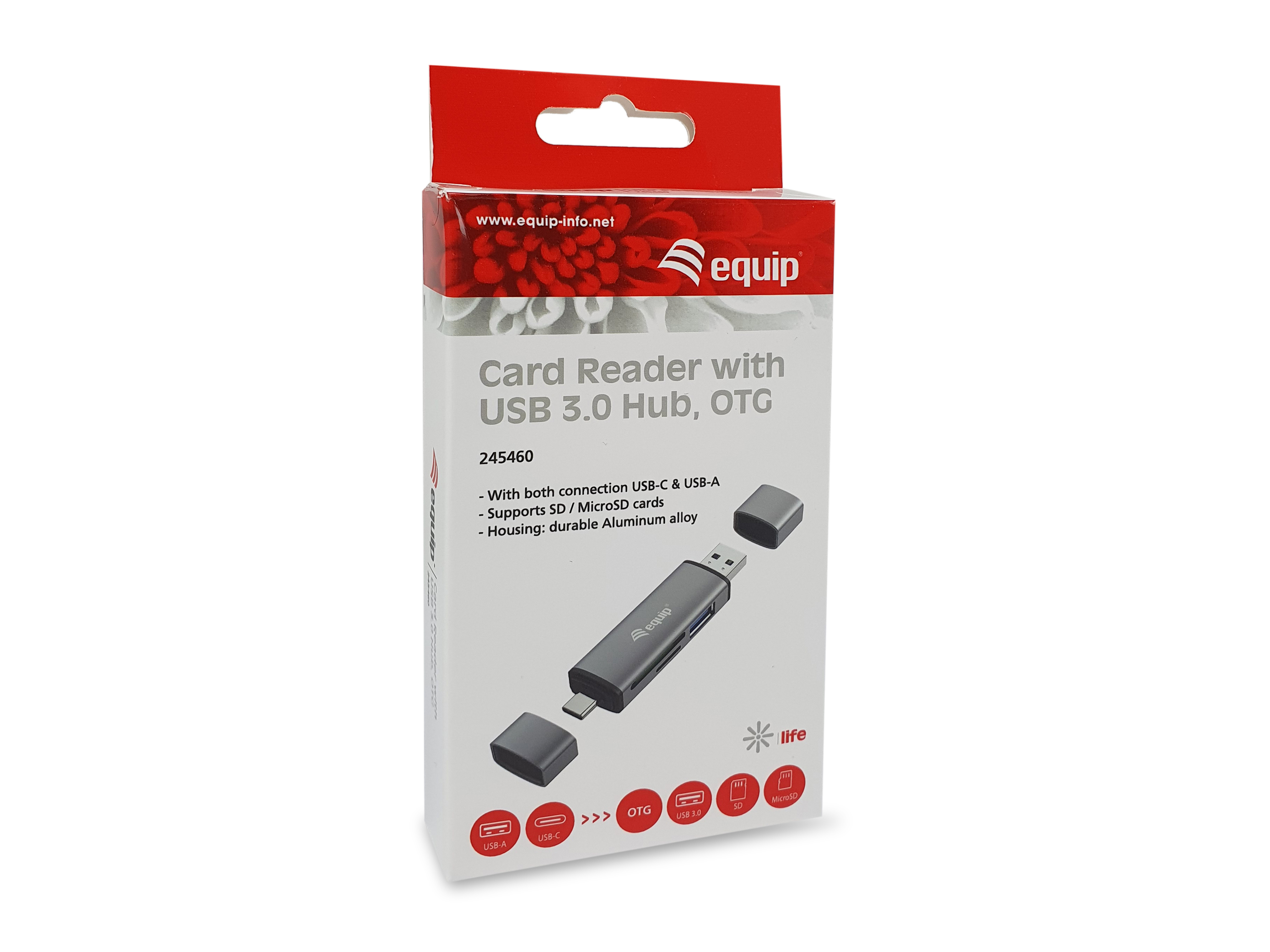 Equip Kartenleser mit USB 3.0-Hub - OTG - MicroSD (TransFlash) - MicroSDHC - SD - SDHC - Grau - CE & RoHS, Ansicht 2