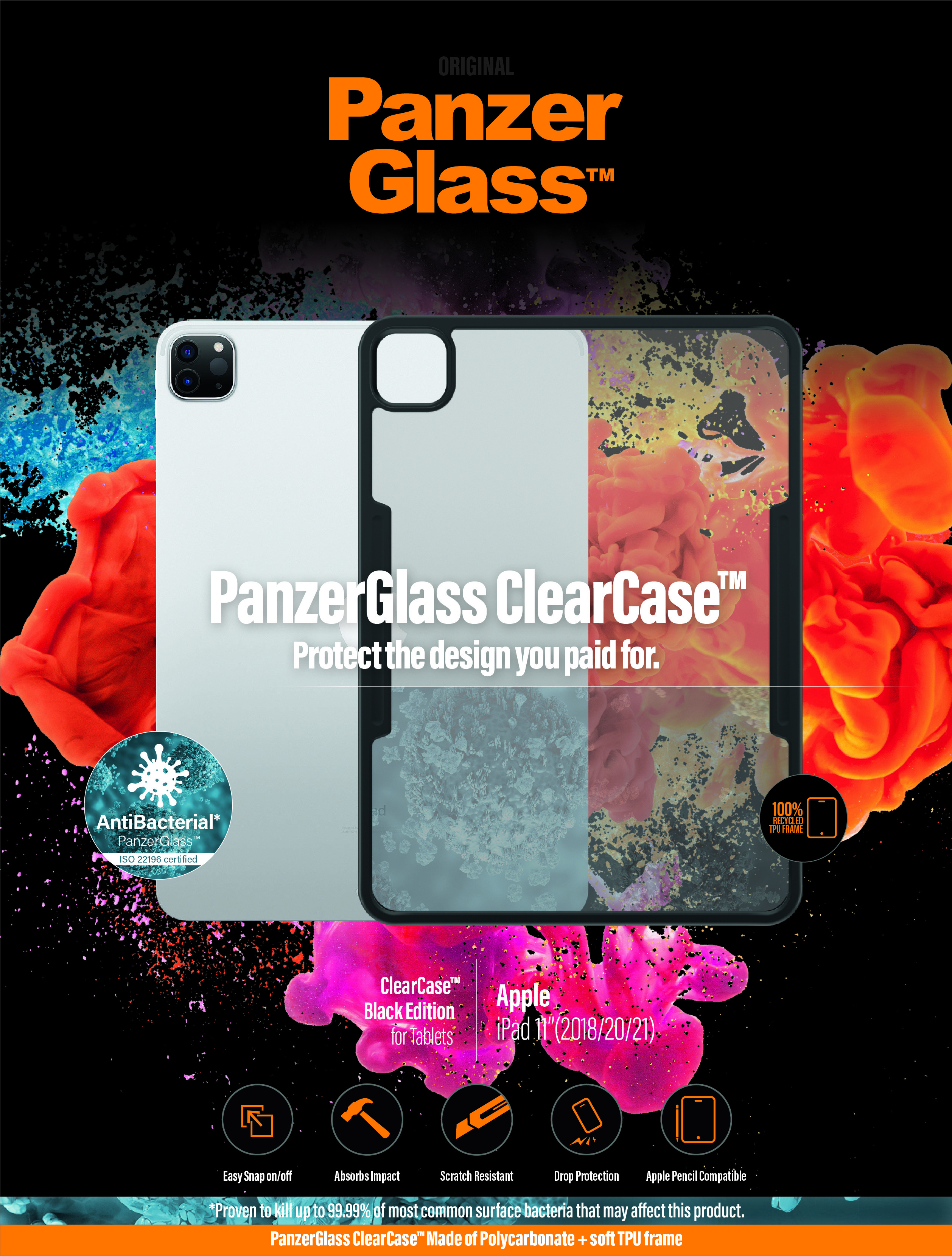PanzerGlass ClearCase - Black Edition - hintere Abdeckung für Apple 11-inch iPad Pro (1., 2. & 3. Generation), Ansicht 2
