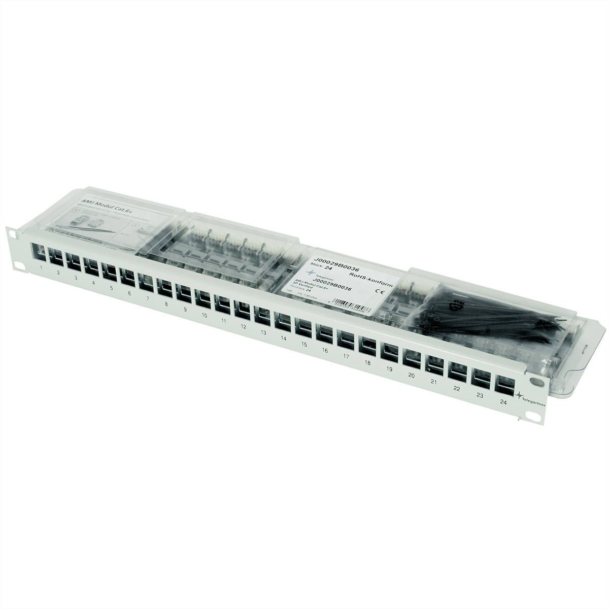 Telegärtner Karl Gärtner Telegärtner AMJ Module K Cat.6 - Patch Panel - CAT 6 - RJ-11/RJ-12 X 24 - Hellgrau, RAL 7035, Ansicht 2