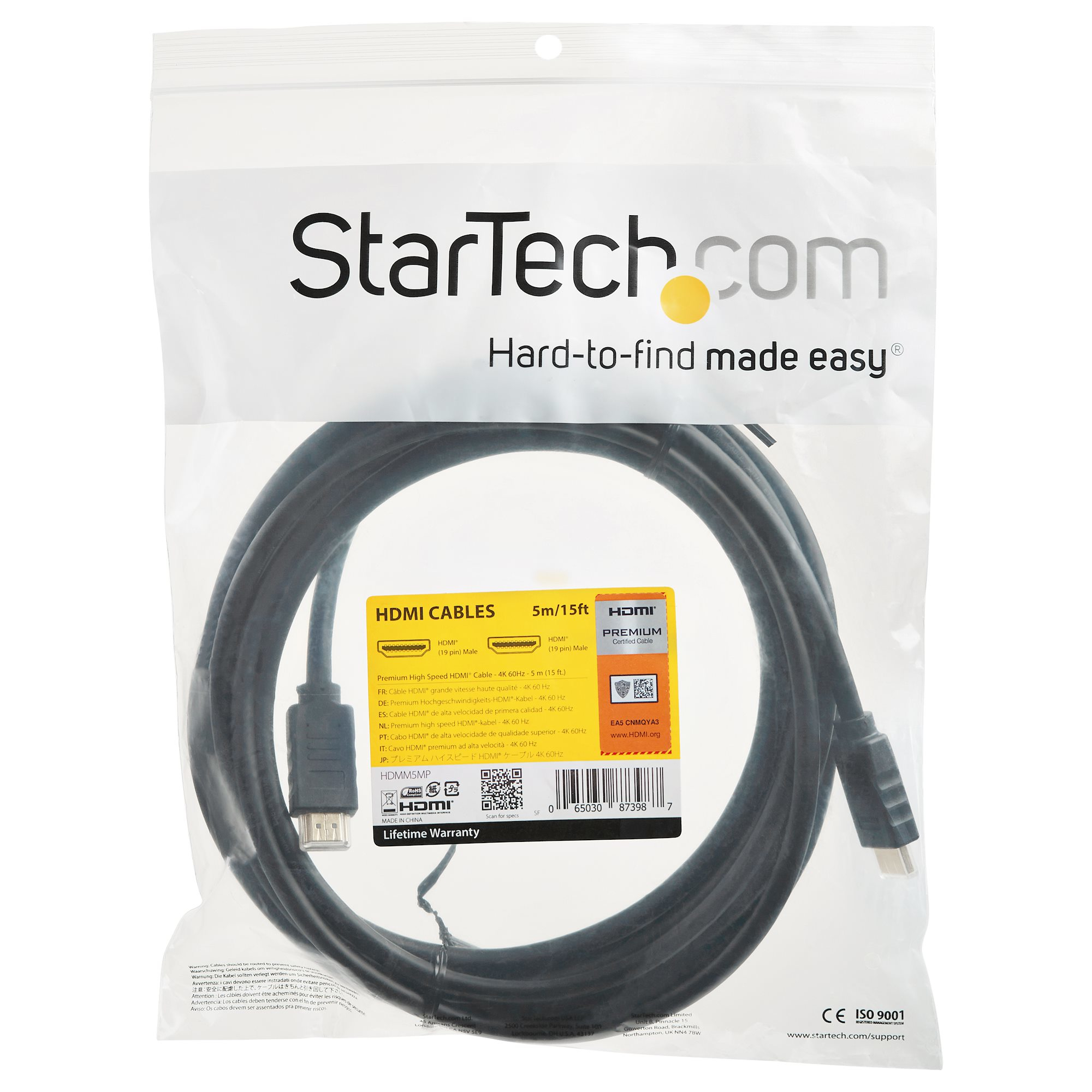 StarTech.com 4K HDMI Kabel - 5m - Premuim High Speed HDMI Kabel 60Hz - HDMI 2.0 - HDR - 3D, Ansicht 4