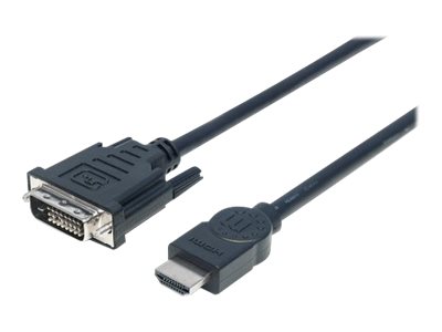 Manhattan HDMI to DVI-D 24+1 Cable, 3m, Male to Male, Black, Dual Link, Compatible with DVD-D, Lifetime Warranty, Polybag