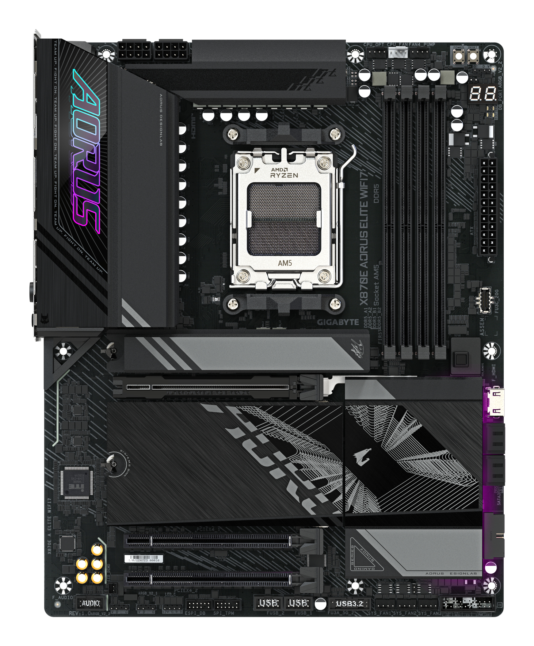 Gigabyte AORUS X870E ELITE WIFI7 - Motherboard - ATX - Socket AM5 - AMD X870E Chipsatz - USB-C 3.2 Gen 2x2, USB4, Ansicht 2