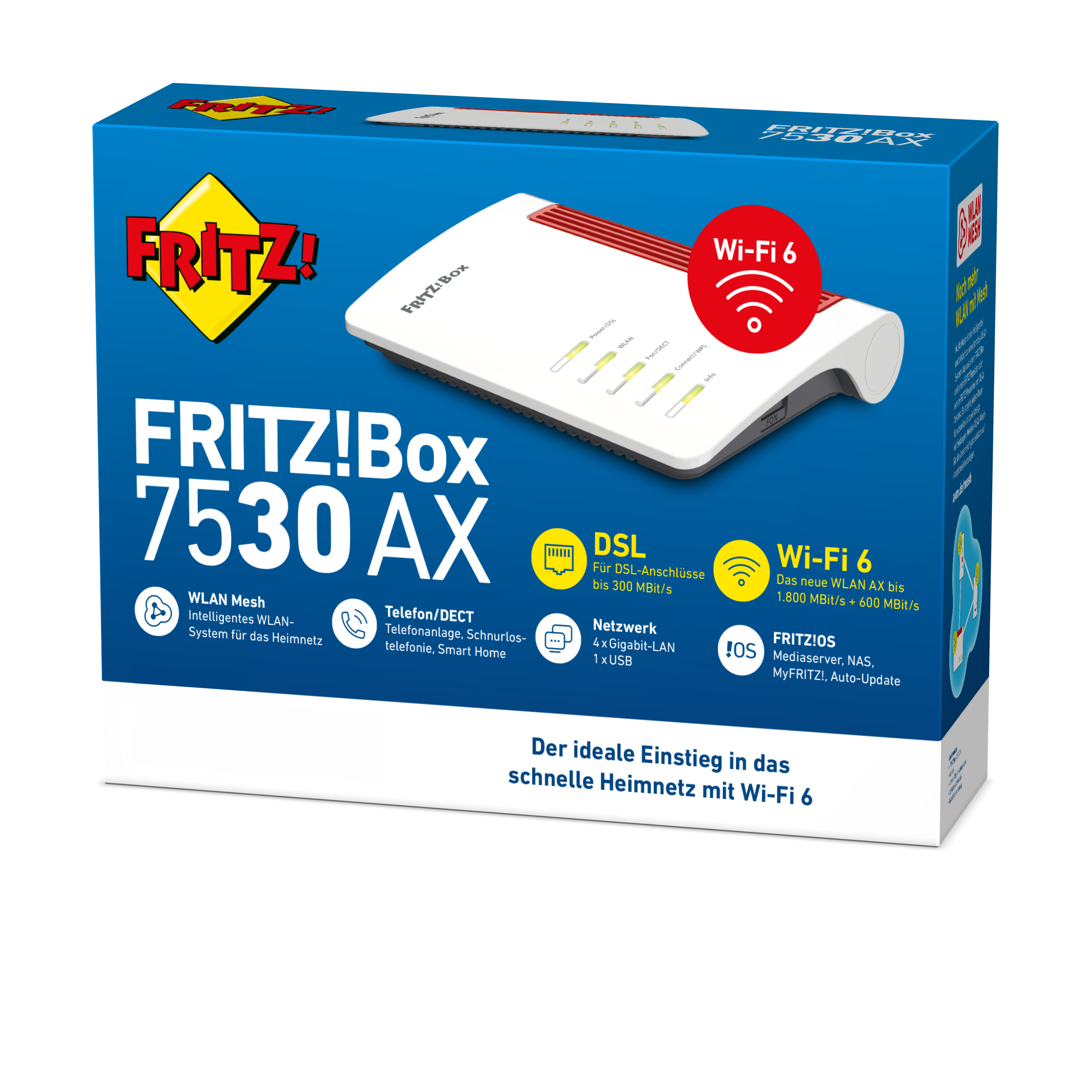 AVM FRITZ!Box 7530 AX - Wireless Router - DSL-Modem - 4-Port-Switch - GigE - 802.11a/b/g/n/ac/ax - Dual-Band, Ansicht 4