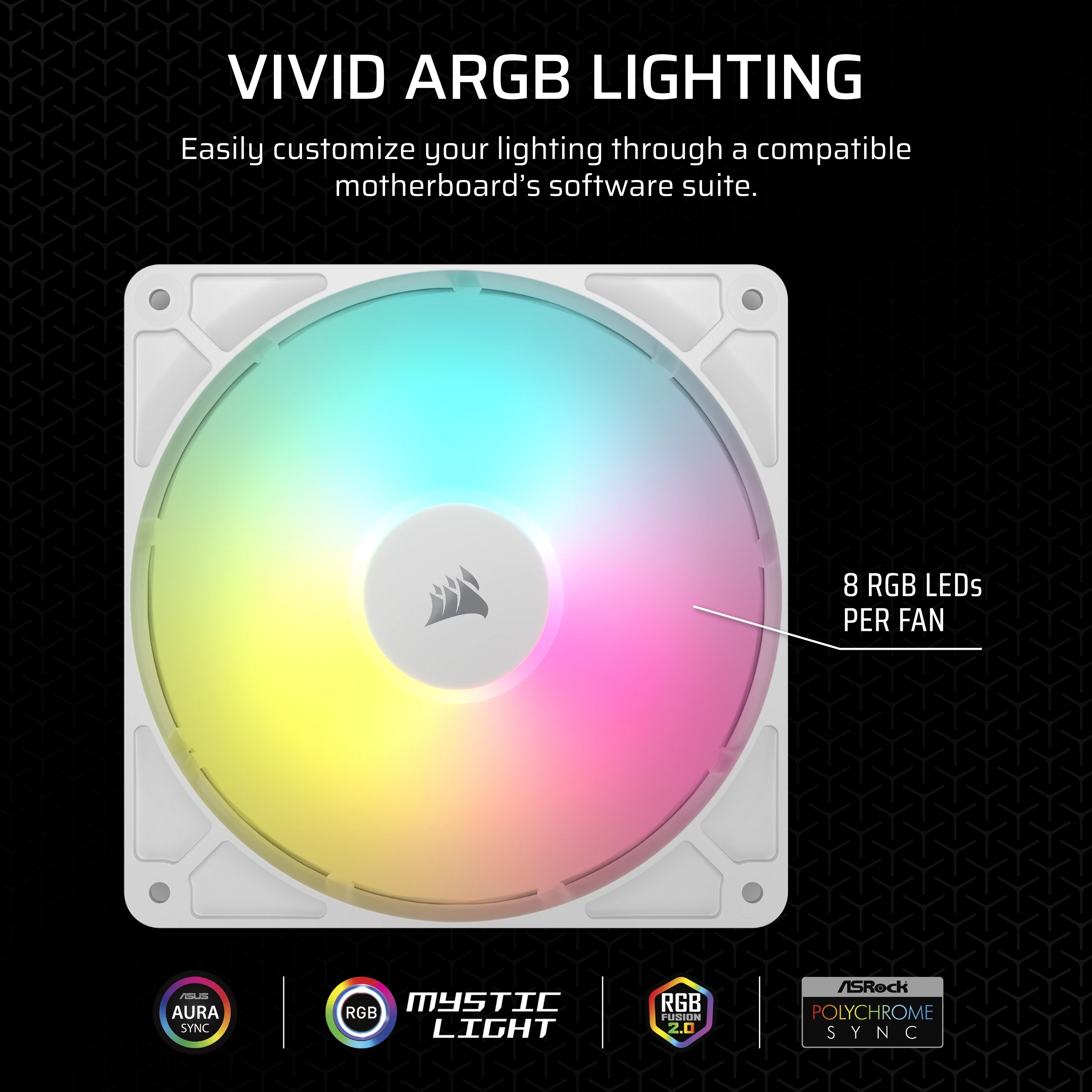 Corsair Lüfter 140*140*25 RS140 white ARGB PWM Dual Pack, Ansicht 4