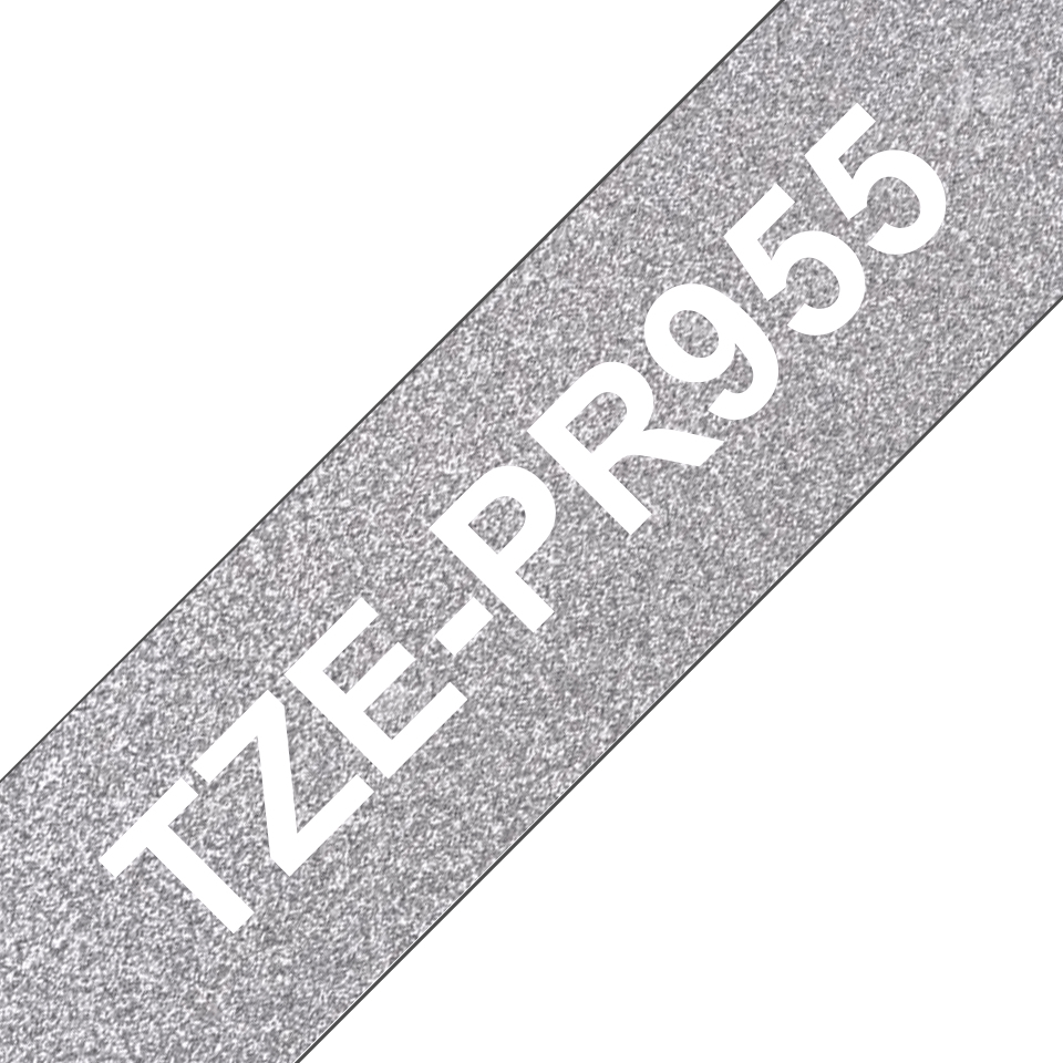 Brother TZe-PR955 - Weißer Druck auf Premium Glitter Silver - Rolle (2,4 cm x 8 m), Ansicht 2