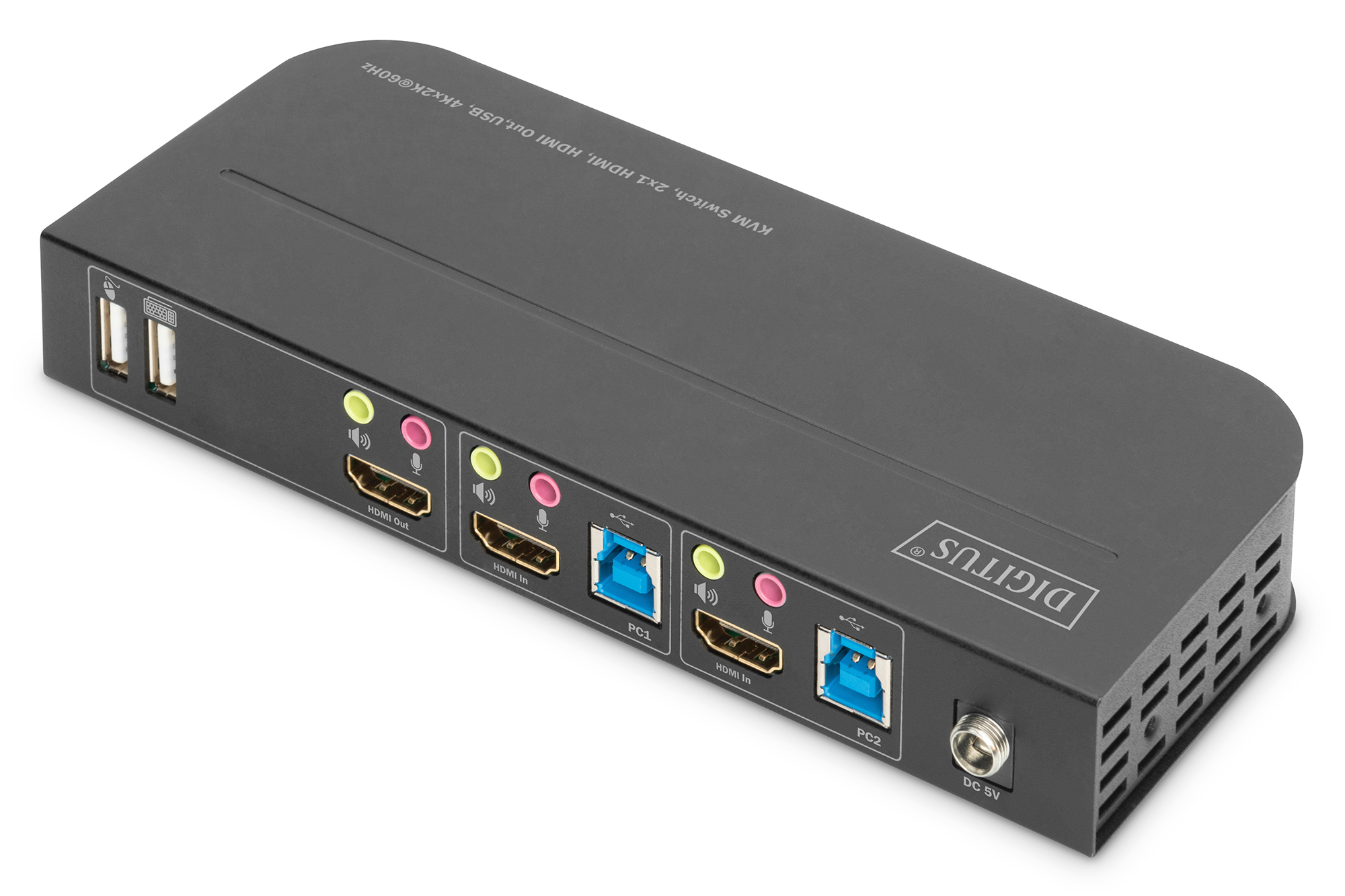 DIGITUS KVM Switch, 2x1 HDMI, HDMI Out,USB, 4Kx2K@60Hz, Ansicht 3