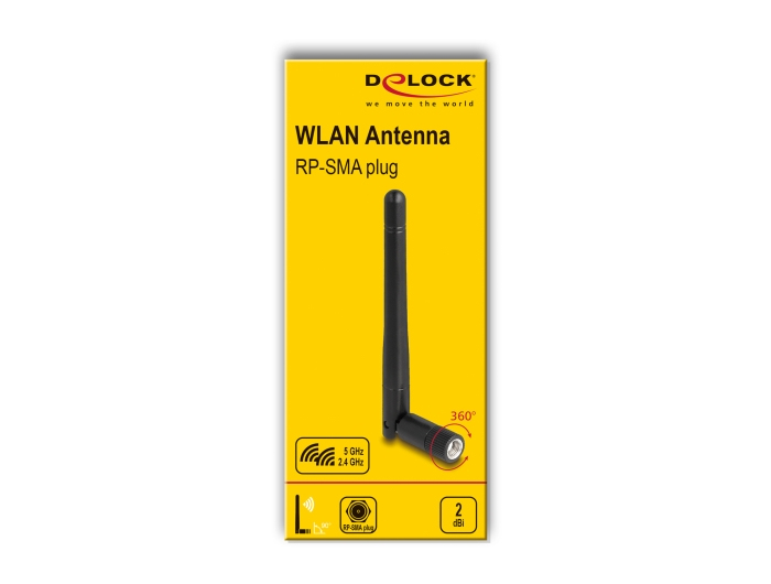 Delock WLAN 802.11 ac/ax/a/b/g/n Antenne RP-SMA Stecker 2 dBi omnidirektional mit, Ansicht 3