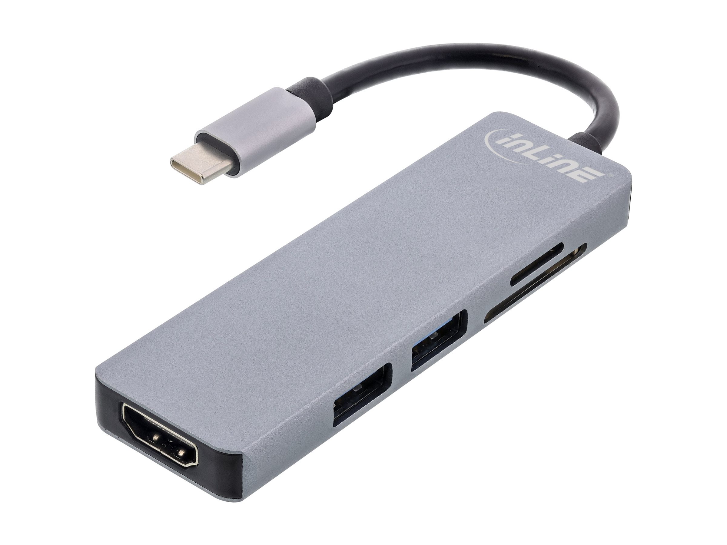 InLine Multi-Hub USB 3.2 Gen.1 - 2x USB-A - HDMI 4K/30Hz - Cardreader - Alu - grau Image