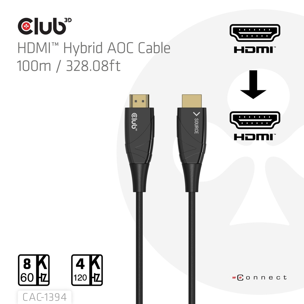 Club 3D HDMI 2.1 Hybrid Aoc Cable 8K60Hz/4K120Hz 328.08ft - Kabel - Kabel - Digital/Daten, Ansicht 2