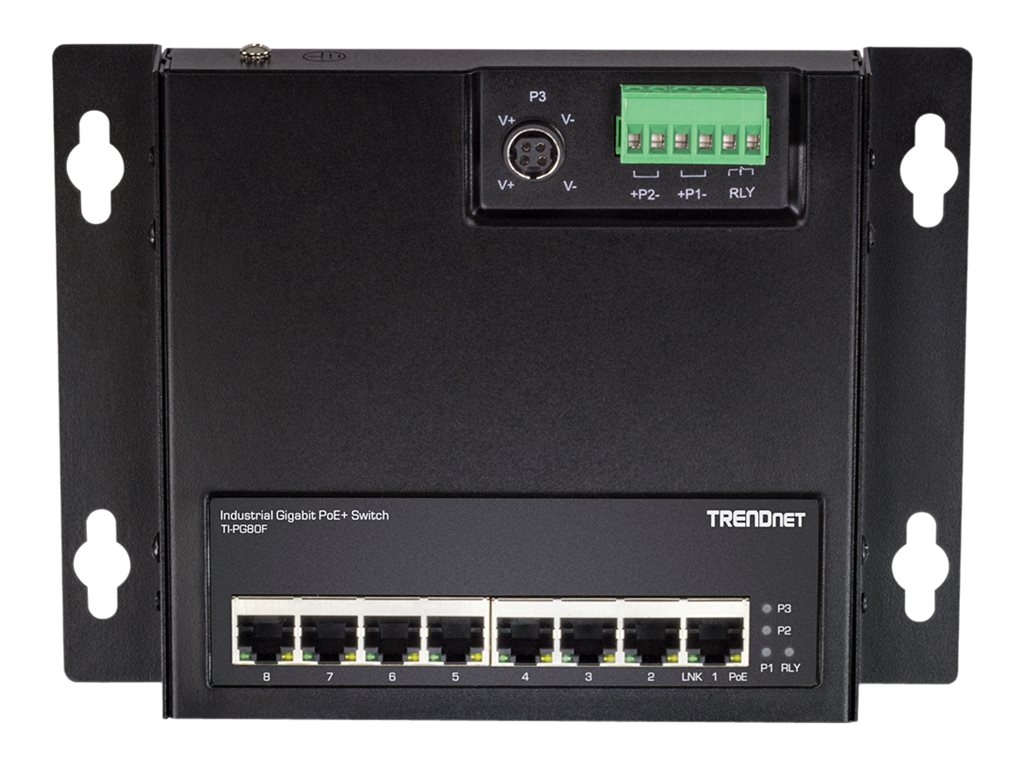 TrendNet 8-Port Industrial Gigabit PoE+ WallMount Front Acc. (TI-PG80F)