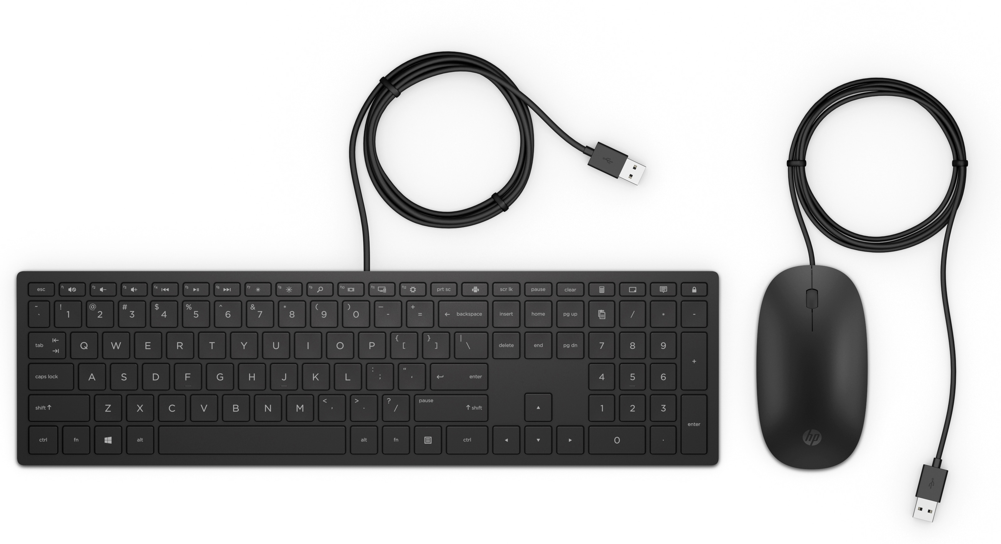 HP Pavillon kabelgebundene Tastatur und Maus 400, Volle Größe (100%), USB, Schwarz, Maus enthalten