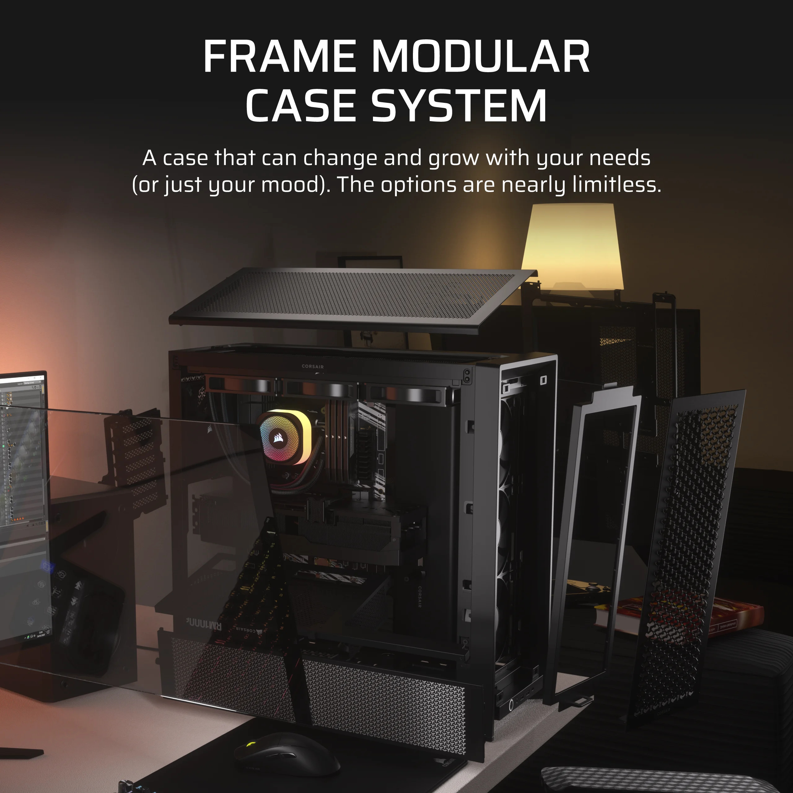 Corsair FRAME 4000D RS - Midi-Tower Gaming - E-ATX - Seitenteil mit Fenster - keine Spannungsversorgung (ATX) - Schwarz, Ansicht 3