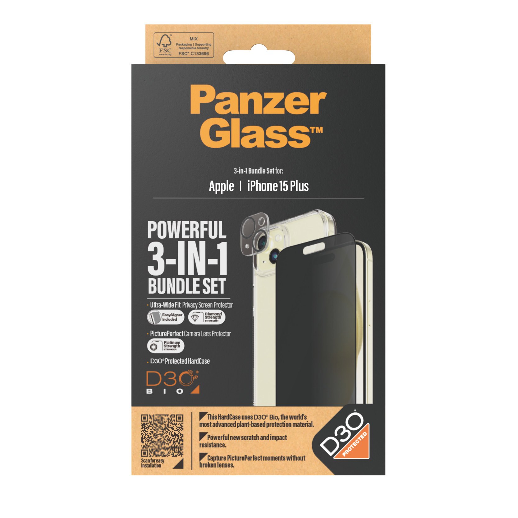 PanzerGlass Privacy - 3-in-1 Pack - Schutzkit für Display / Objektiv / Rückseite für Handy, Ansicht 3