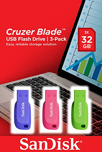 SanDisk Cruzer Blade - USB-Flash-Laufwerk - 32 GB - USB 2.0 - Blau, grün, pink (Packung mit 3), Ansicht 2