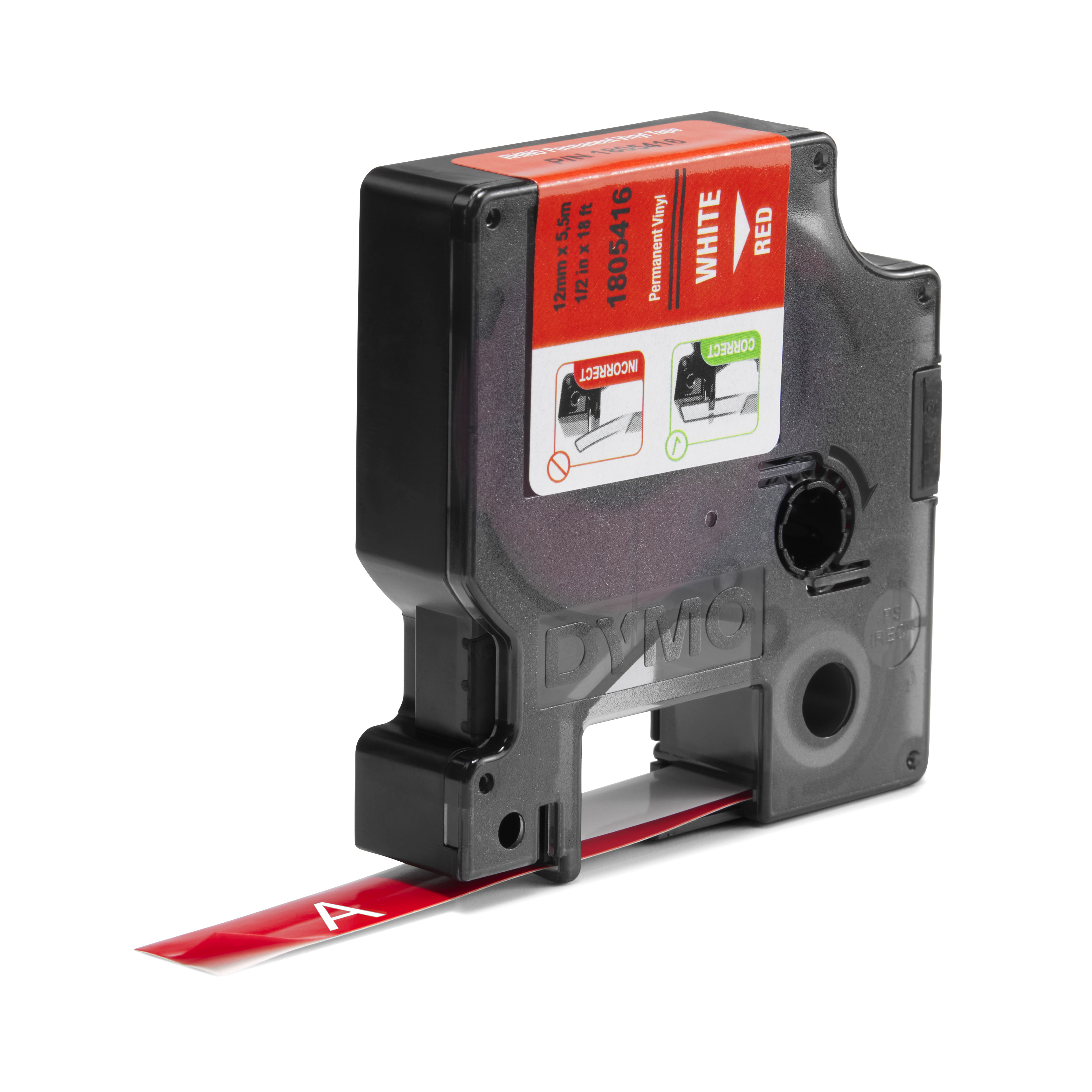 Dymo Rhino - Vinyl - permanenter Klebstoff - Weiß auf Rot - Rolle (1,2 cm x 5,5 m), Ansicht 2